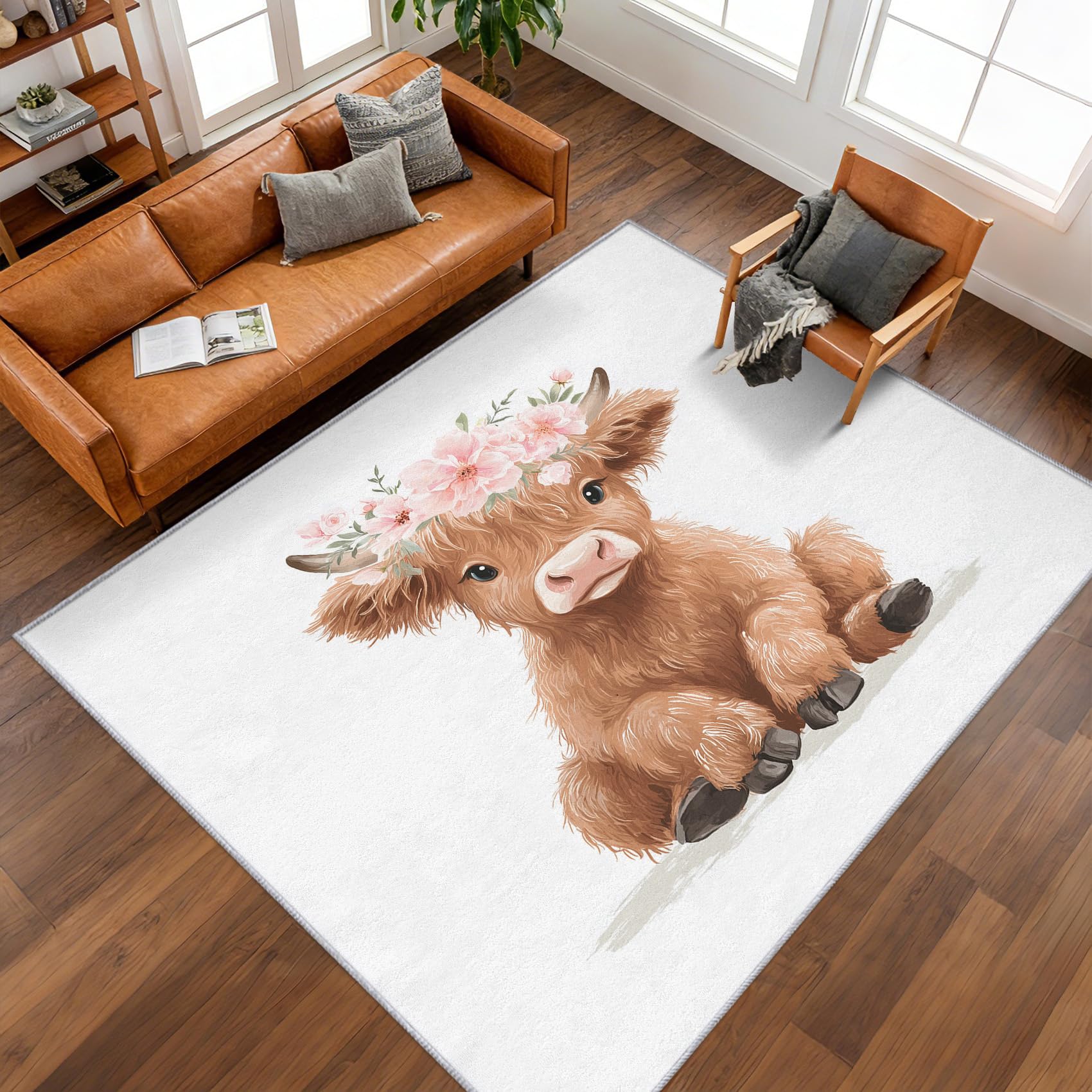 Tapis bétail des Highlands 120x170 cm rose lavable pour salon et chambre