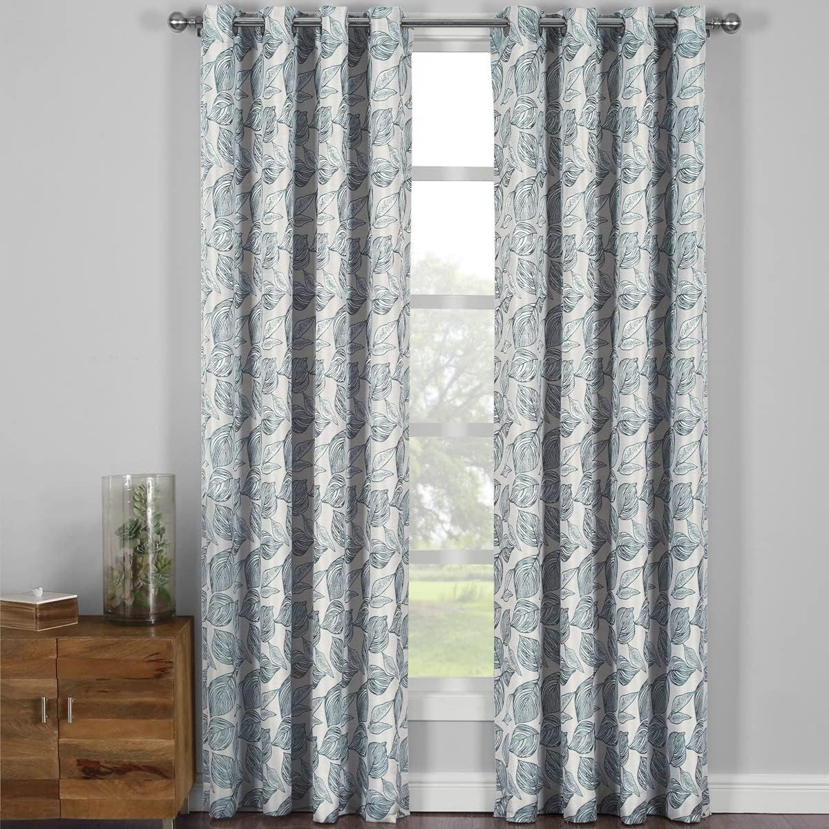 Royal Hotel Catalina Gray, Top Grommet Jacquard Window Curtain Panel, Set of 2 Panels, 108x63 Inches Pair image 3