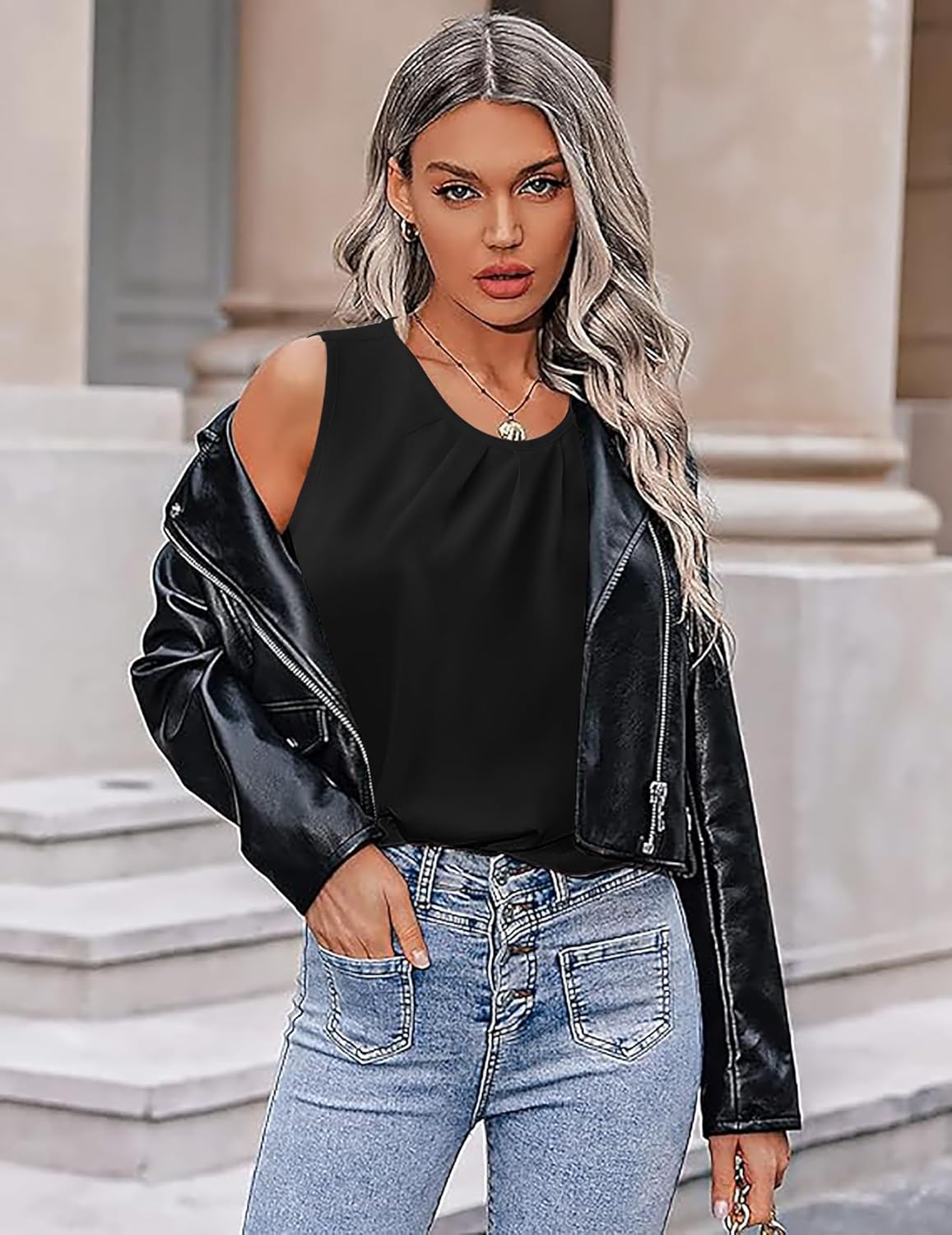 Beyove Womens Chiffon Tank Tops Crewneck Loose Fit Basic Casual Summer Sleeveless Shirts Blouse - Image 6