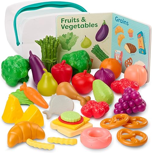 B. toys Foodie Fun - Juego de libros de comida y mesa de juego de simulación - 32 piezas de comida de juego - Libro educativo para niños pequeños -