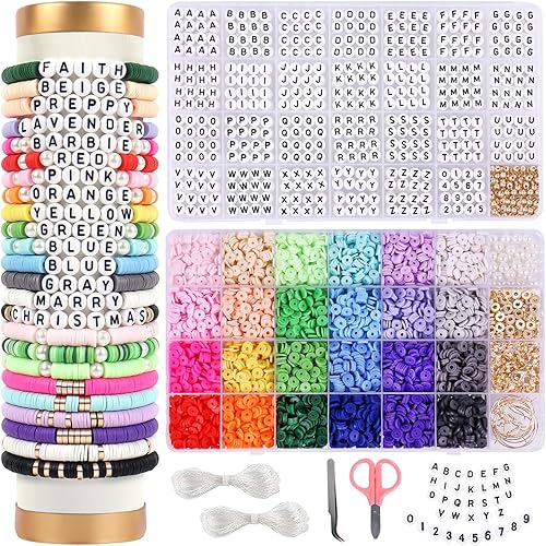 Wuollgess Juego de 6000 cuentas de arcilla para hacer pulseras con cuentas de letras de la A a la Z, kit de pulsera de amistad con cuentas del