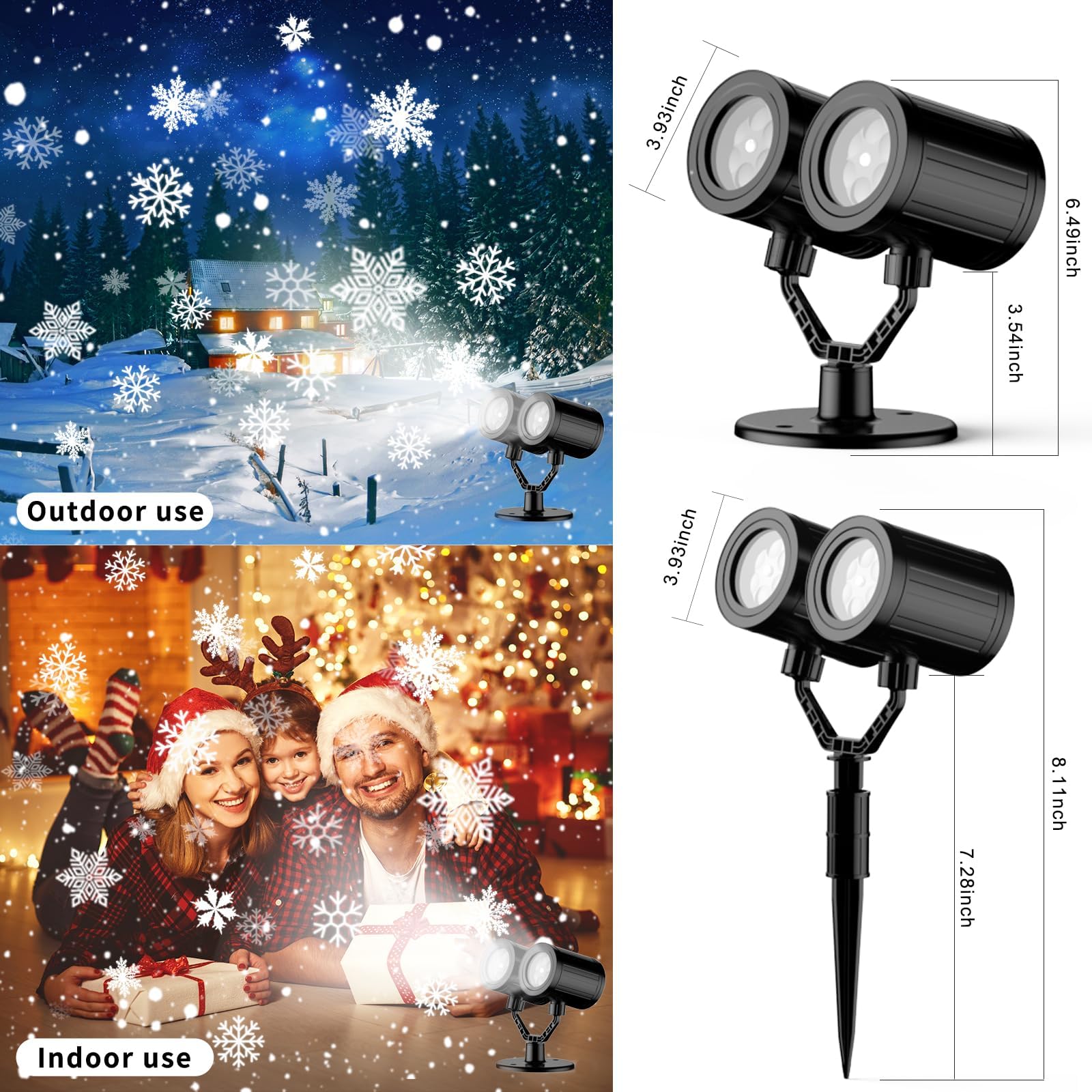 Weihnachtsprojektor-Lichter für den Außenbereich, Doppelkopf-Schneeflockenprojektor-Lichter, wasserdichte LED-Schneefallprojektor-Lichter für Weihnachtsfeiern, Haus- und Gartendekoration