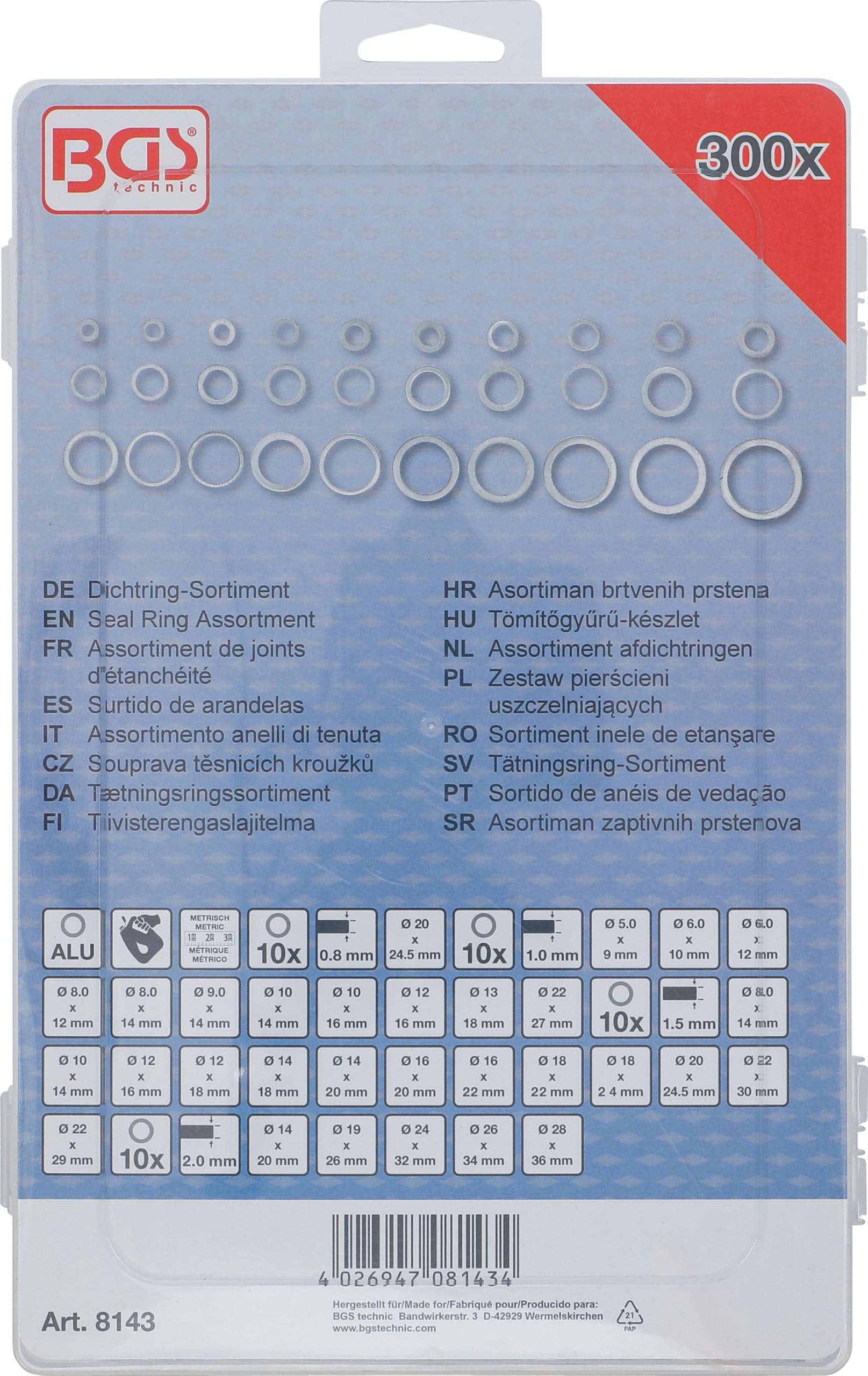BGS 8143 | Assortimento anelli di tenuta | alluminio | 300 pz.