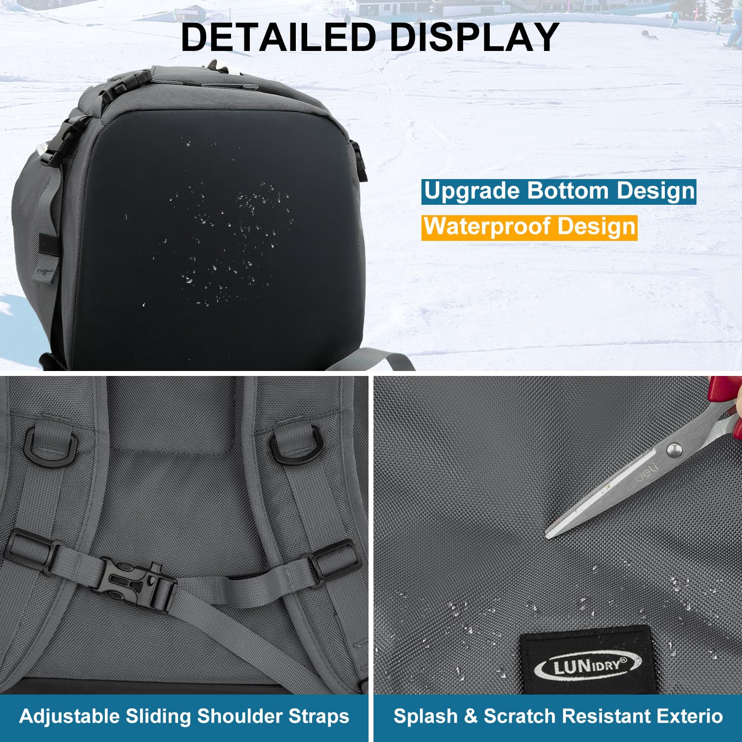 Borse per Scarponi Sci, 65L Zaino per Scarponi da Sci Snowboard con Scomparto per Casco, Giacca, Occhiali, Guanti, Borsa da Sci, Snowboard, Pattini, Pattini in Linea