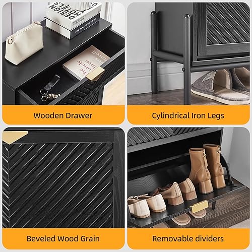 Vista 13 de HUSHEDIFY Armario de almacenamiento para zapatos con 2 cajones abatibles, organizador de zapatos estrecho oculto para entrada, zapatero delgado
