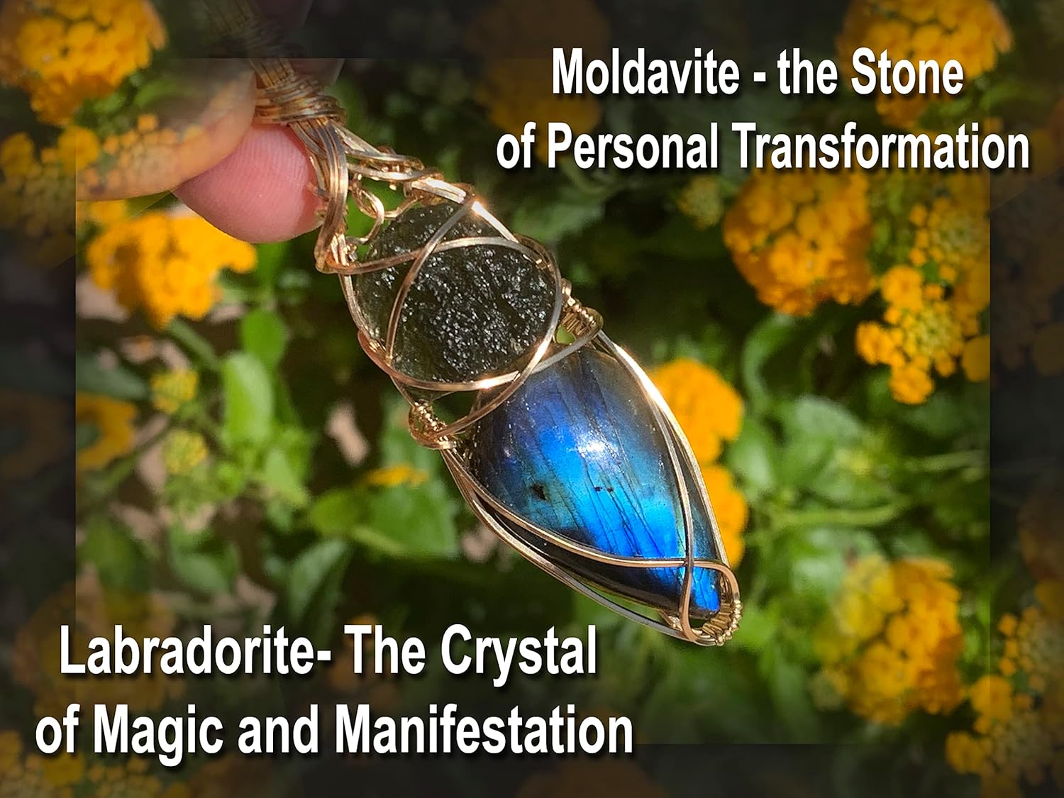Genuine Moldavite Labradorite Pendant Necklace - 14K Gold Filled Czech Republic Tektite Healing Stones Jewelry