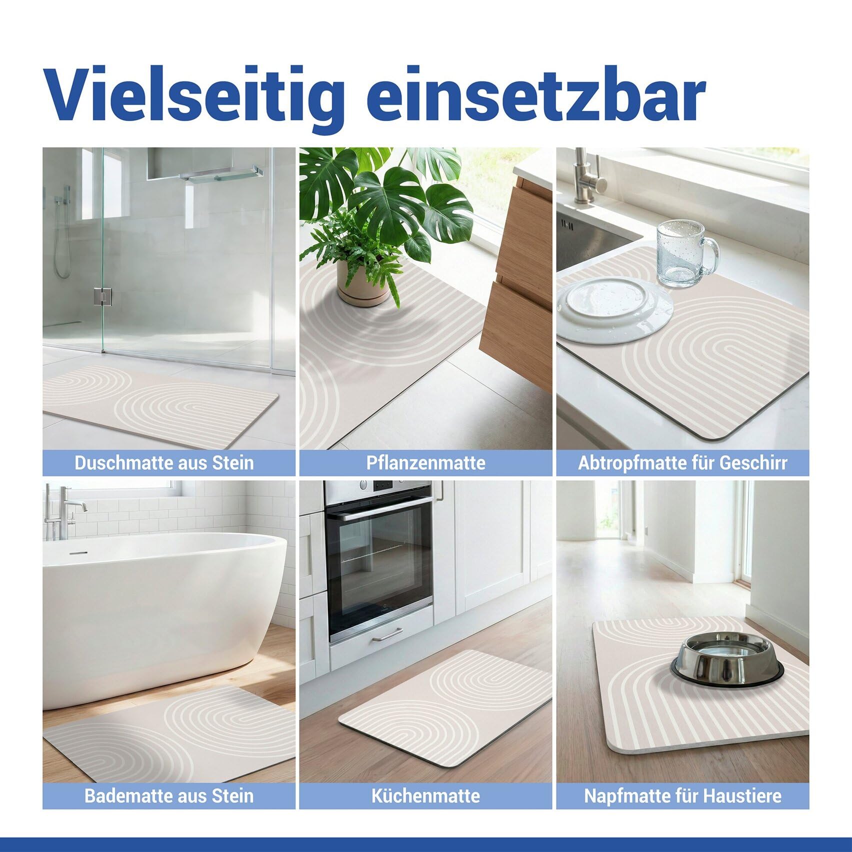 WENKO rutschfeste Badematte Mod. Nazca, schnelltrocknender Badvorleger aus Diatomit (Kieselgur), stark wasserabsorbierend, saugfähiger Duschvorleger, beige