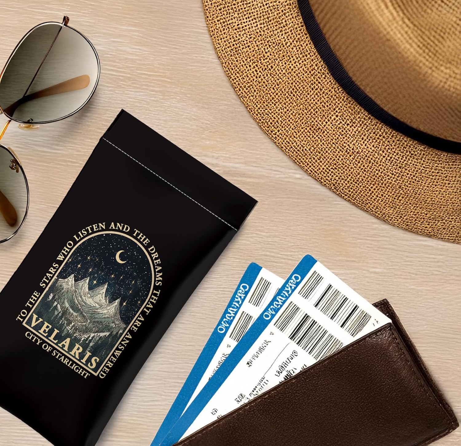 Eyeglasses Case & Sunglasses Case-PU Soft Squeeze Top Glasses Pouch for Men Women, Velaris City of Starlight Portable Anti-Scratch Eyewear Bag, Reading Glasses Bag-Leather Soft Sleeve - Image 6