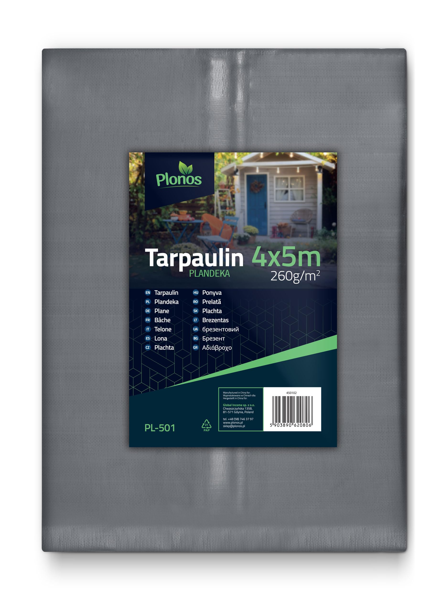 Plonos Telone 4 X 5 M, 260 G/M², Impermeabile, Resistente Ai Raggi Uv, Extra Antistrappo Con Occhielli In Metallo-image