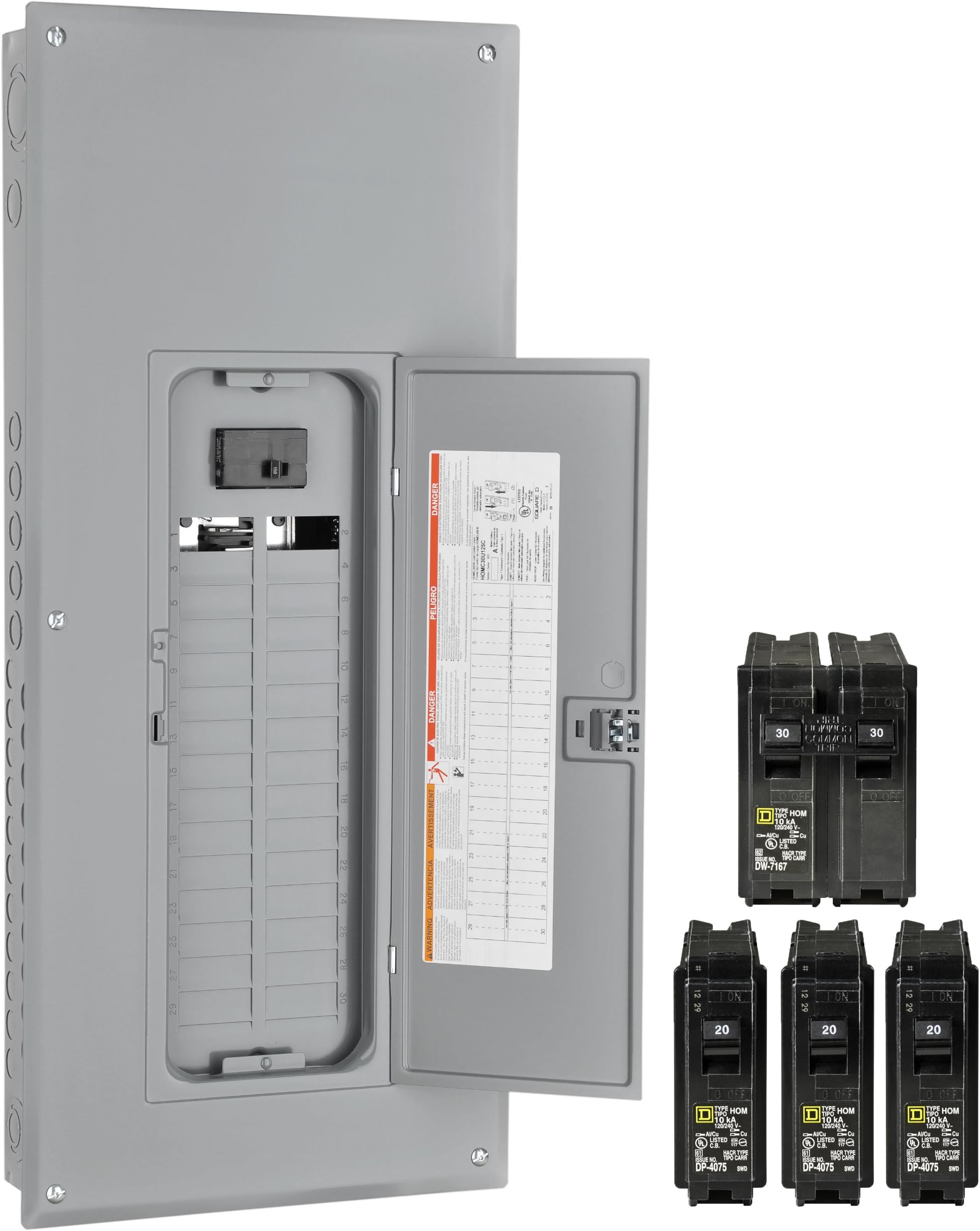 Square D - HOM3040M150VP Homeline 150-Amp 30-Space 40-Circuit Indoor Main Breaker Load Center with Cover Value Pack