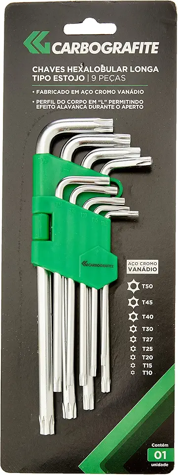 CARBOGRAFITE Jogo De 9 Chaves Hexalobular Torx Tipo Estojo Longa Carbografite 012519612 Prata