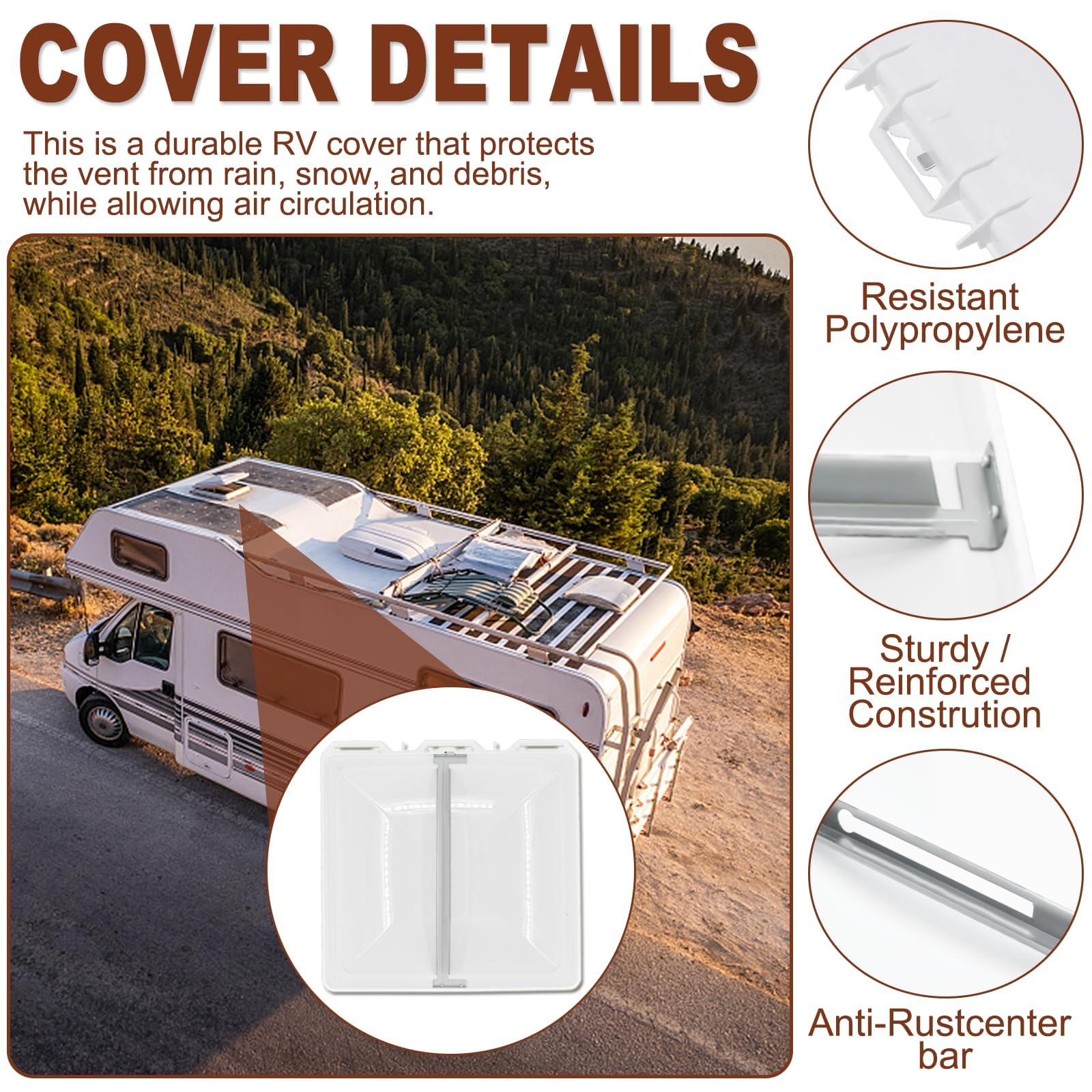 Wadoy 13 x 13 RV Vent CoverLid Compatible with Jensen 40152 Metal Base | 2 Pack 1994 & Up ModelsUniversal Roof Vent Cover Replacement for RV Trailer Camper Motorhome Durable Weather Protectio product thumbnail 7