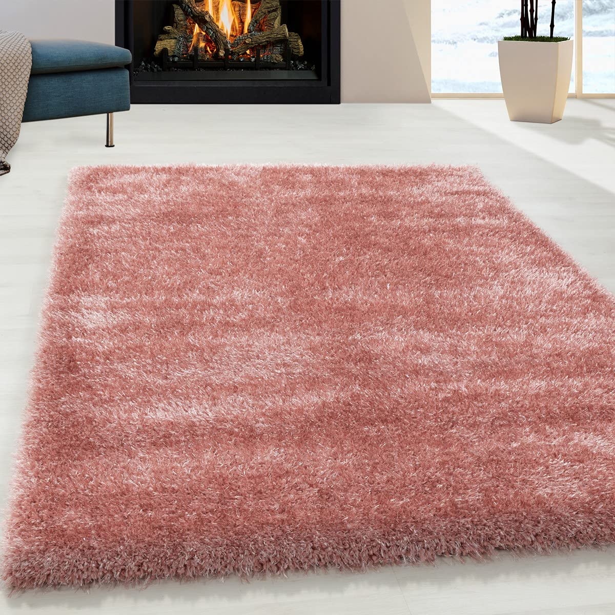 Tapis à poils longs rose 240x340 cm doux grand tapis de salon shaggy Brilliant 4200 moderne