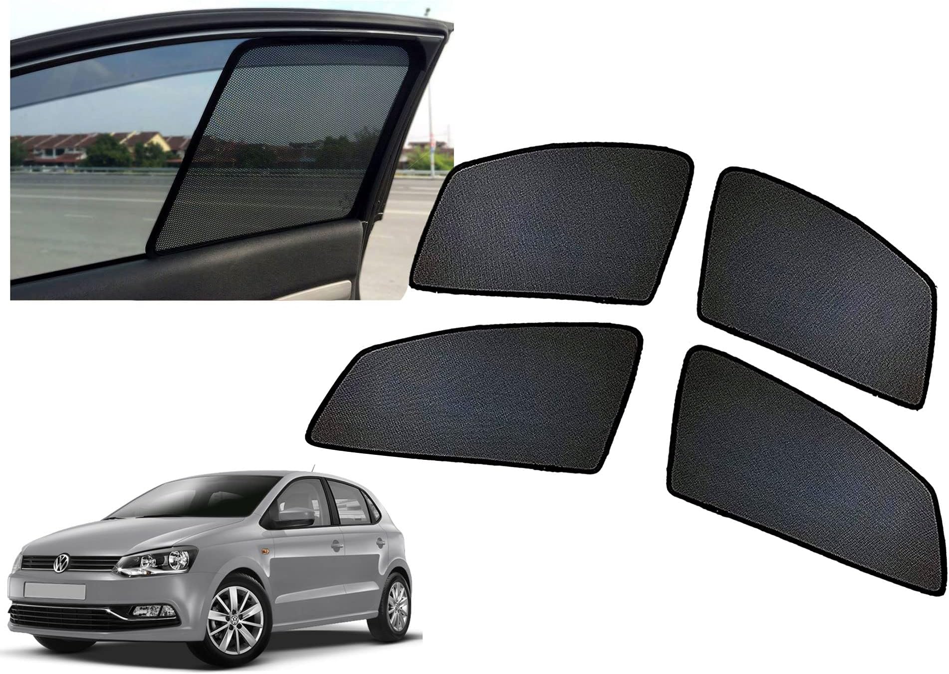Auto Pearl Black Z Window Plug-in Half Sun Shades Car Curtain Compatible with Polo Exquisite (Set of 4)