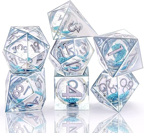 Miniatura 4 de AUSTOR Juego de dados DND de 7 troqueles de resina de borde afilado, dados poliédricos hechos a mano para juegos de mesa Dungeons and Dragons RPG