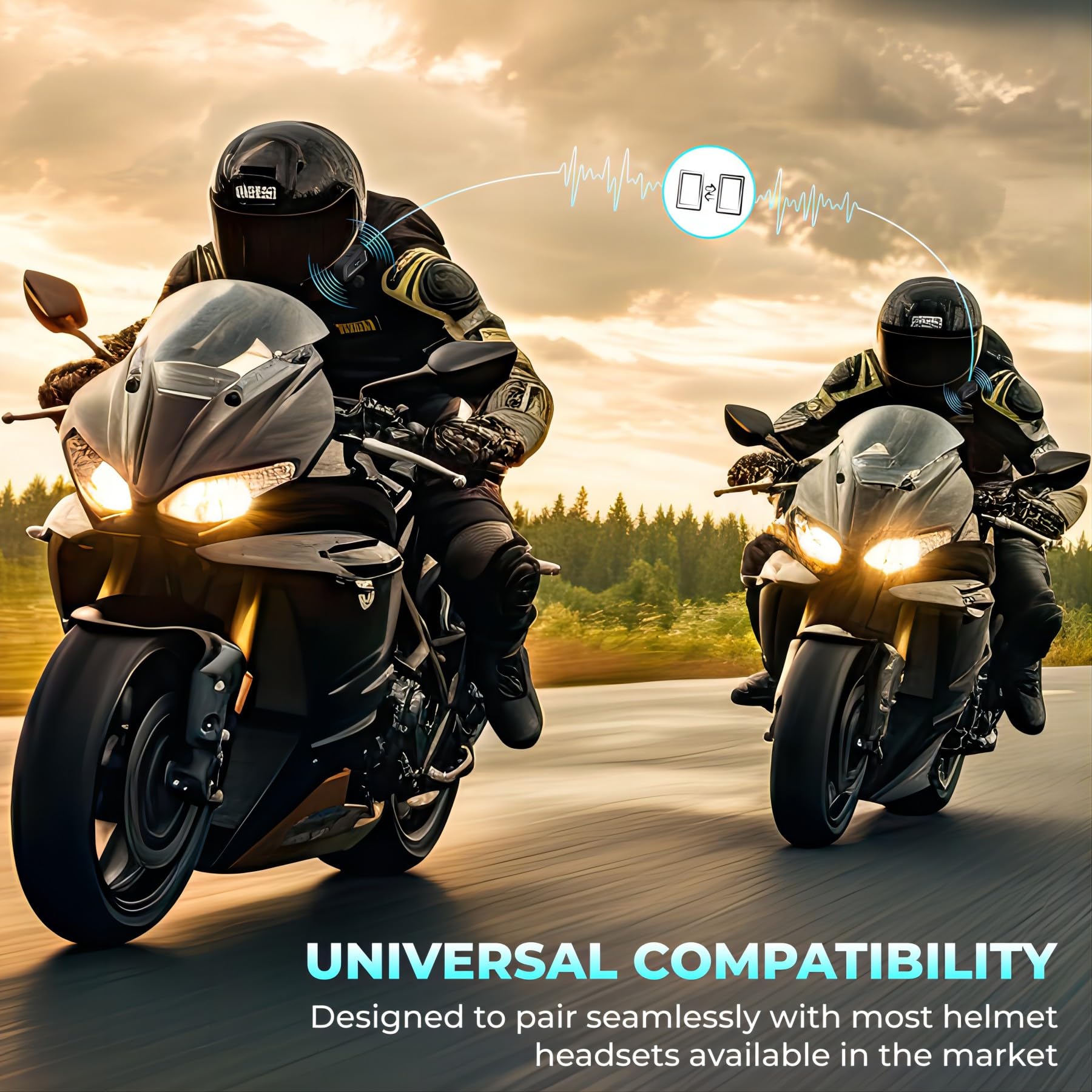 BETOWEY Interfono Moto Bluetooth Coppia TK-X2 Auricolari Moto Casco con Cancellazione del Rumore, Distanza 1Km, Radio FM, Sistema di Comunicazione Moto Universale