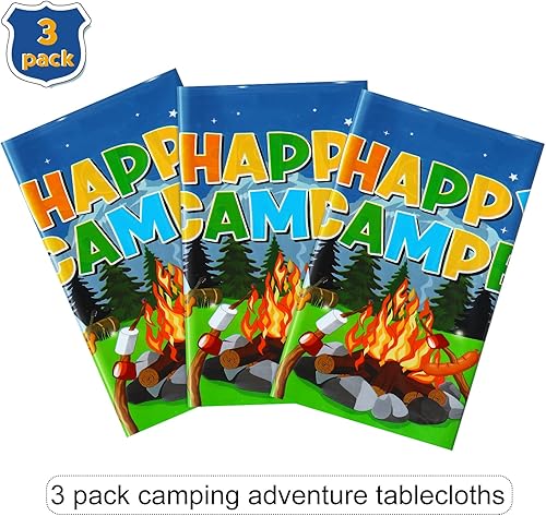 Miniatura 4 de Mantel de 3 piezas para campamento, fiesta, cubierta de mesa de aventura, campamento, fogata, bosque, cubierta de mesa de plástico para campamento,