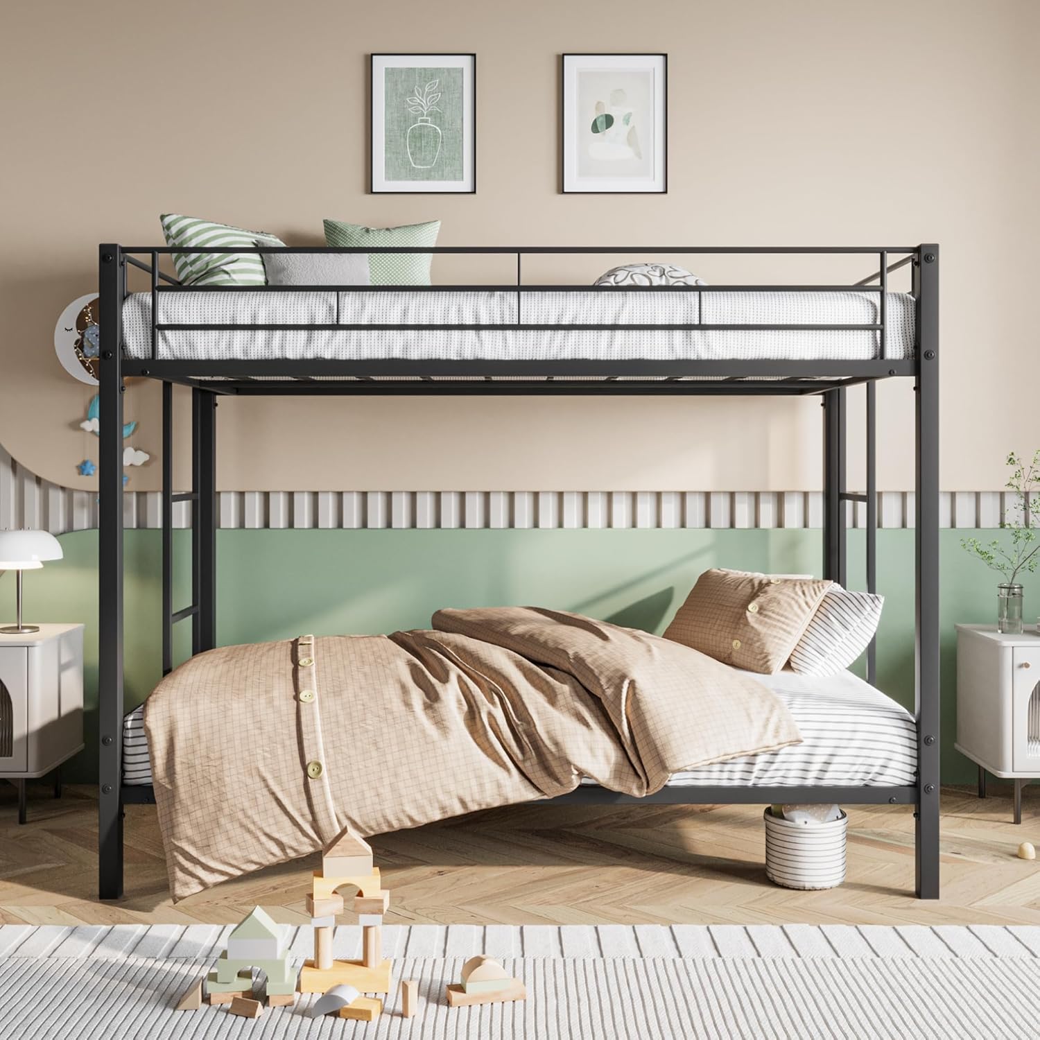 Version Thicken Metal Twin Over Twin Bunk Bed,Best Industrial Style Heavy Duty Bunk Beds Frame with Side Ladder and Safety Guard Rails for Adults Teens No Box Spring Needed… (White-1)