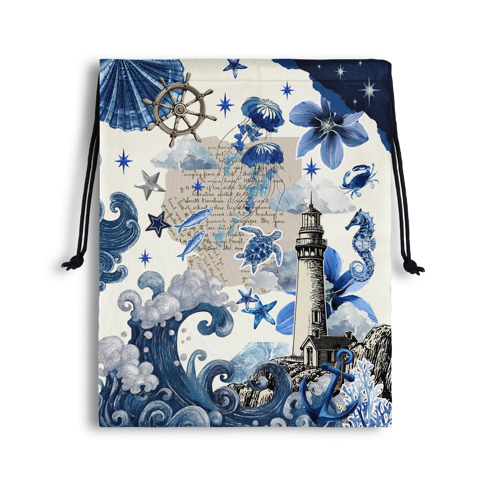 Coastal Lighthouse Drawstring Storage Bag Portable Pouch Bag for Outdoor Travel