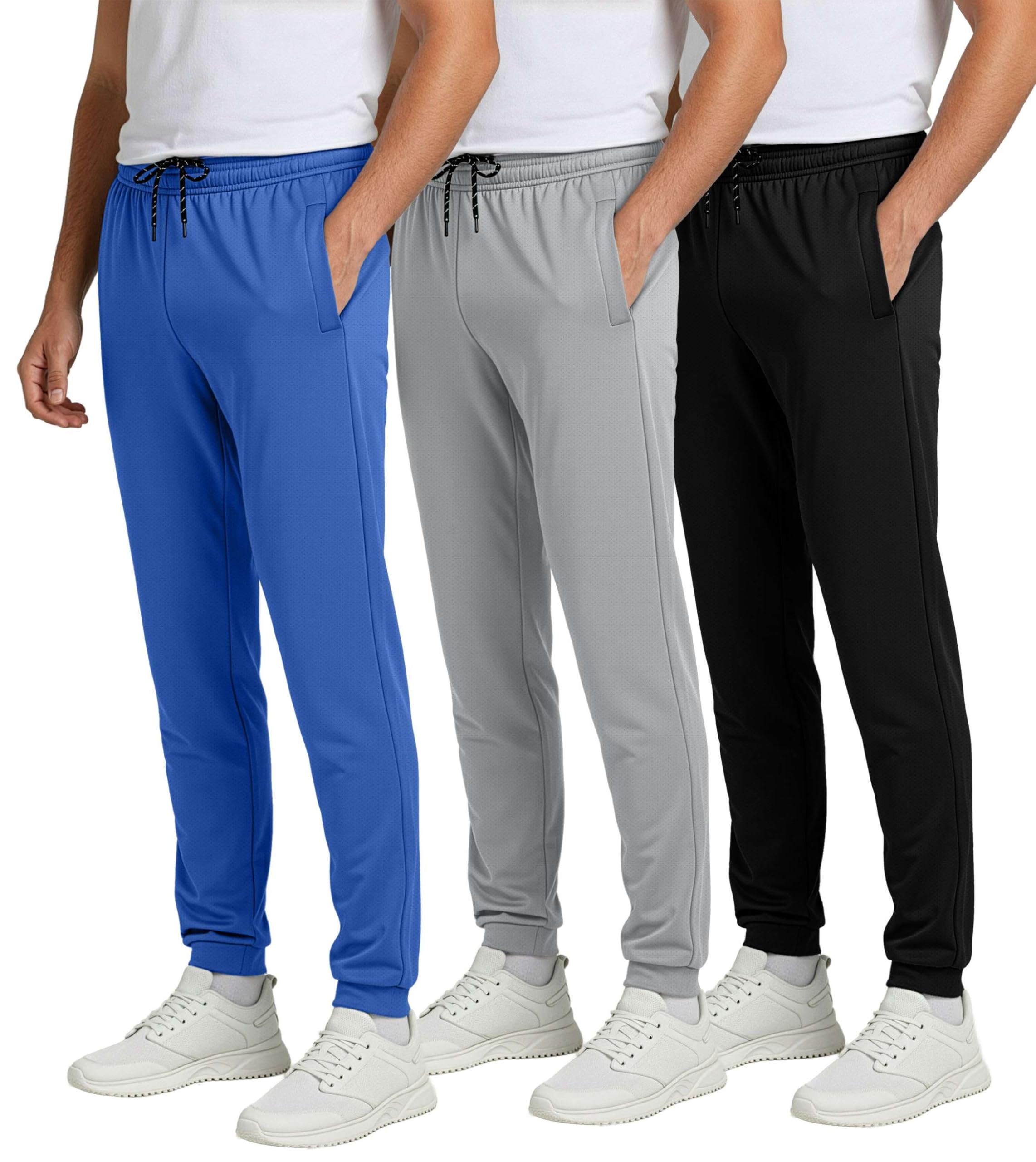 3 Pack Mens Big and Tall Joggers Tech Mesh Active Sports Athletic Training Soccer Track Gym Running Slim Fit Tapered Casual Terry Dry Dri Fit Sweatpants Pockets Elastic Hiking Bottom - Set 4, 3X