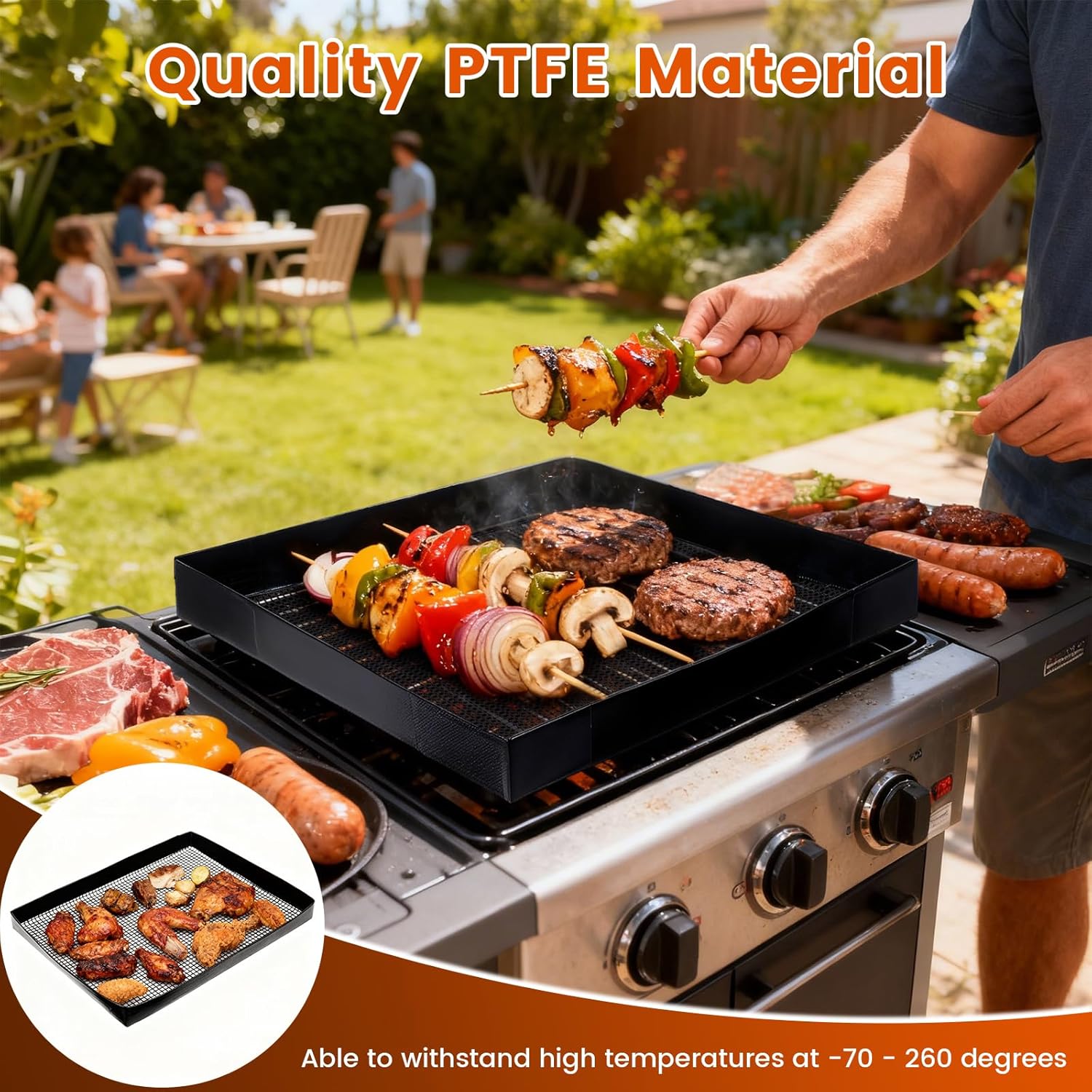 Professional-Grade 2-Pack PTFE Mesh Oven Baskets, 13.5x14.5x1 Inch Non-Stick Solid Oven Trays for Commercial Kitchens & High-Volume Cooking