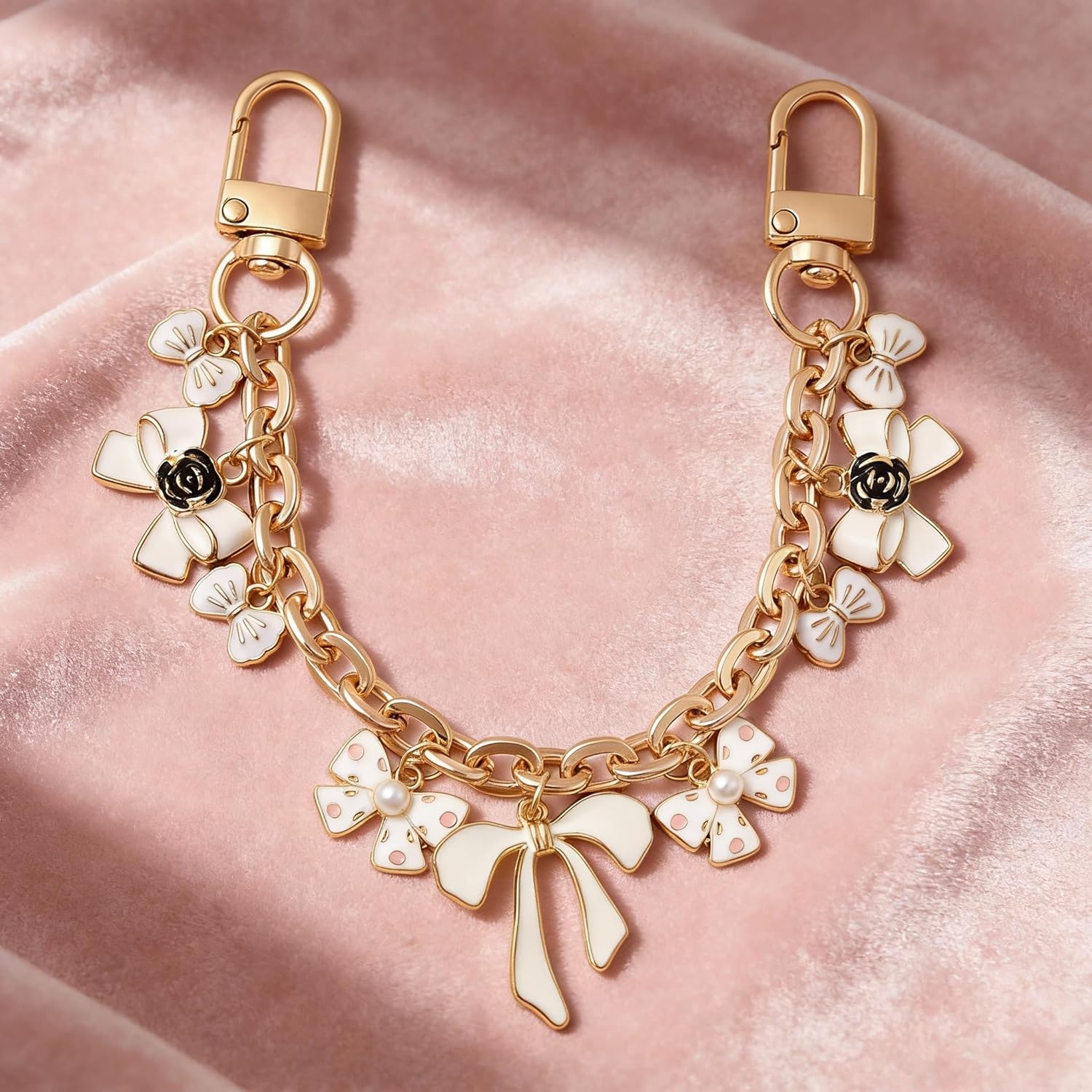 WQVSHRO 2PCS Bow Purse Chain Bag Chain Enamel Decorative Replacement Flower Purse Extender for Crossbody Shoulder Bag Wallet Handbag Charm Strap - Image 6