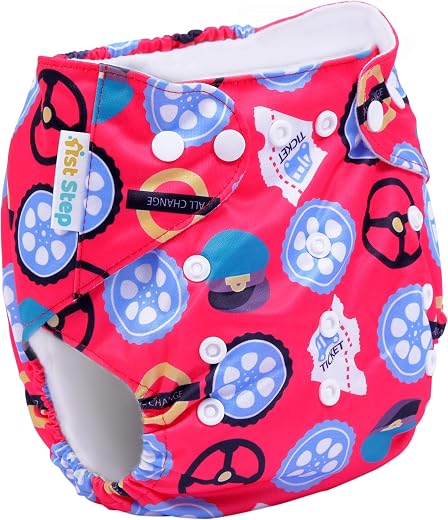 1st Step Size Freesize Adjustable, Washable and Reusable Diaper with Diaper Liner (Wheels)