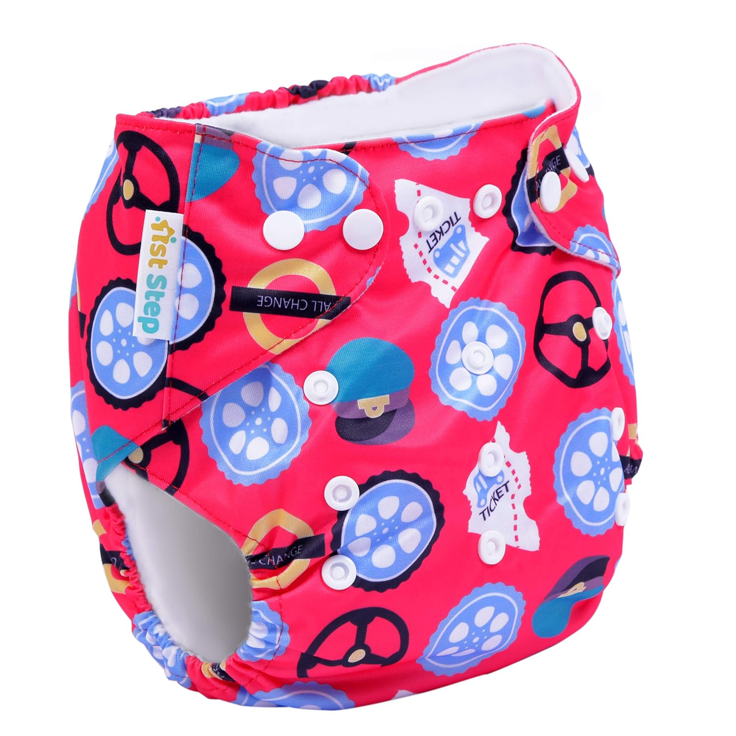 1st Step Size Freesize Adjustable, Washable and Reusable Diaper with Diaper Liner (Wheels)