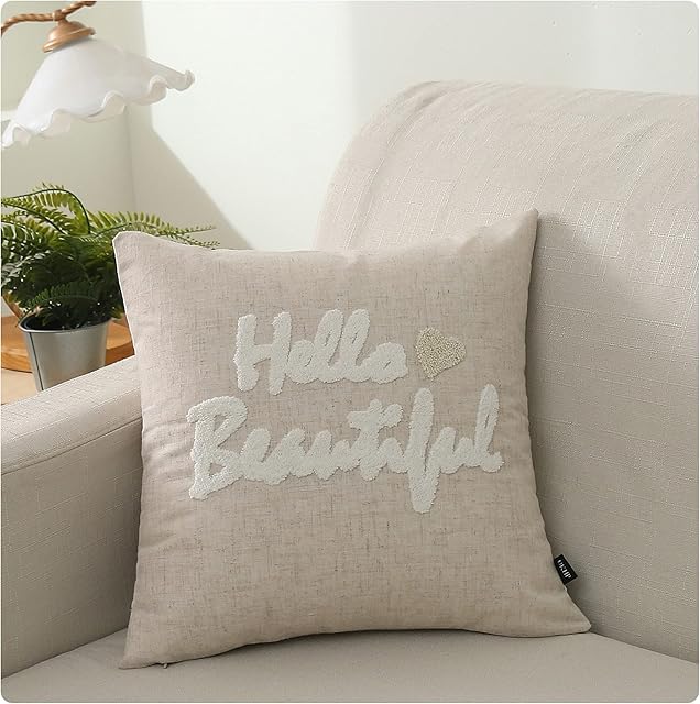 UKHP Embroidery Cushion Covers Decorative Sqaure Linen Throw Pillow Covers for Couch, Sofa, Chair, Living Room 45x45 cm, 18x18 inch Beautiful