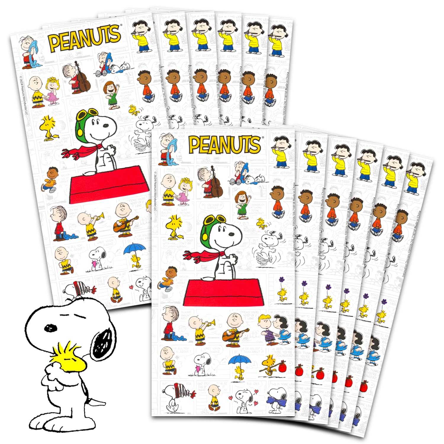 Peanuts Party Favors for Boys & Girls Bundle ~ 12 Pack Charlie Brown Sticker Sheets for Kids Birthday Party Goodie Bags | Snoopy Party Supplies Set