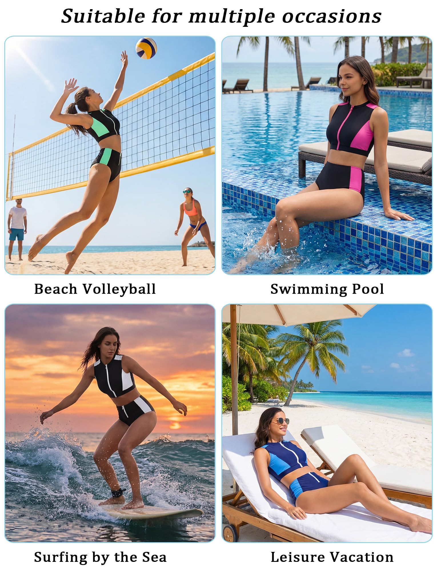 FEOYA Femme Maillots de Bain 2 Pièces Rashguard avec Fermeture Éclair Combinaison de Surf