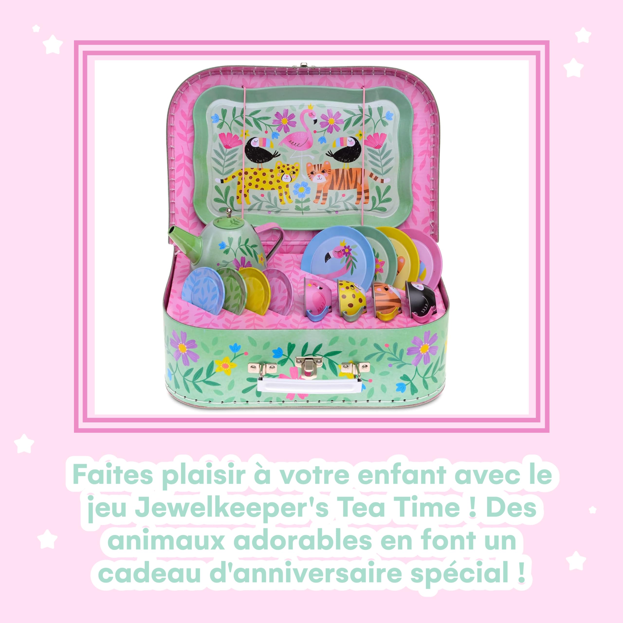 Jewelkeeper - Service à Thé pour Enfants, Dînette et Son Coffret Jouet, 15 Pièces - Modèle Safari