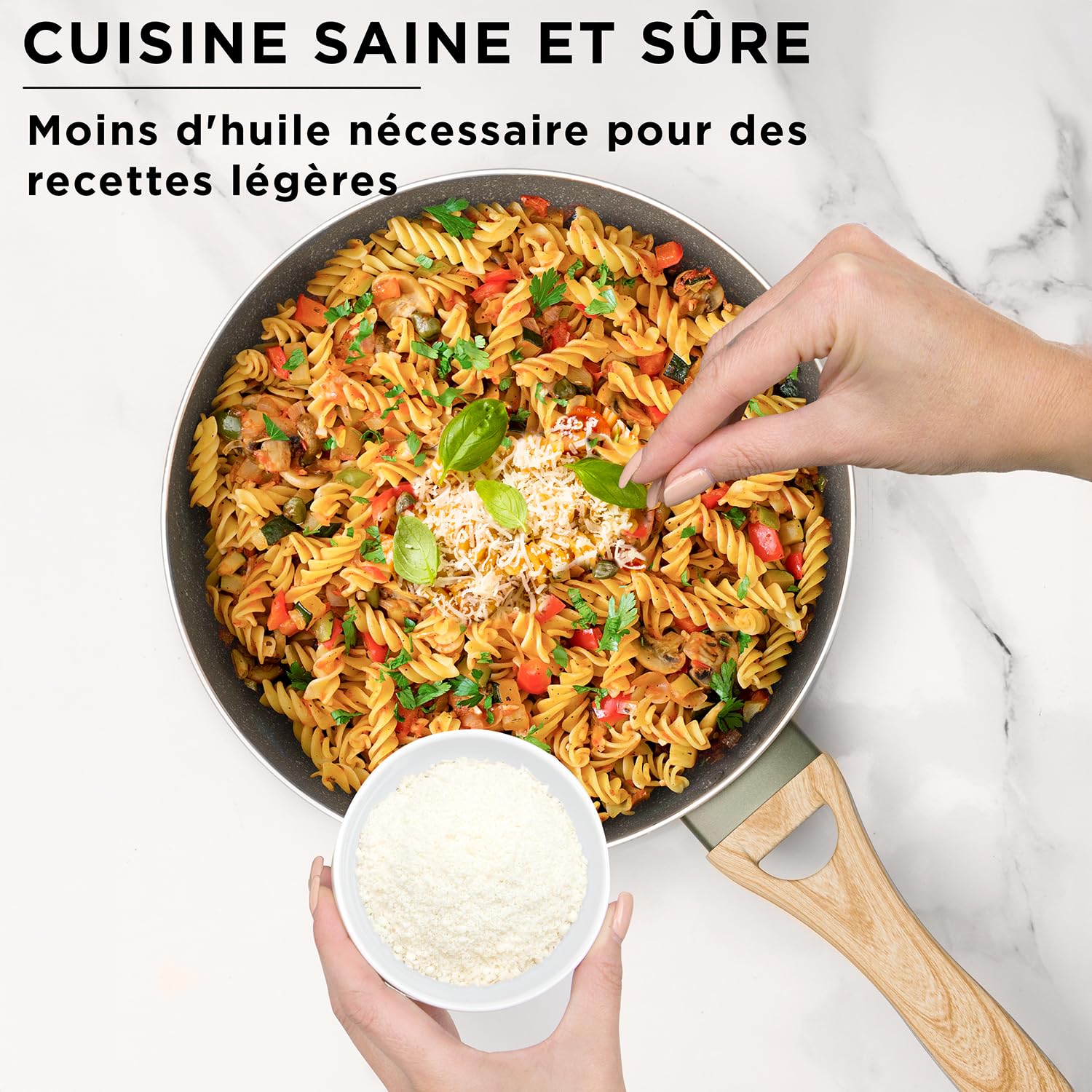 KASANOVA Batterie de cuisine Cooking Therapy, Ensemble de casseroles induction et poêles antiadhésives avec spatule, avec inscription au laser et poignées effet bois (10 pièces)