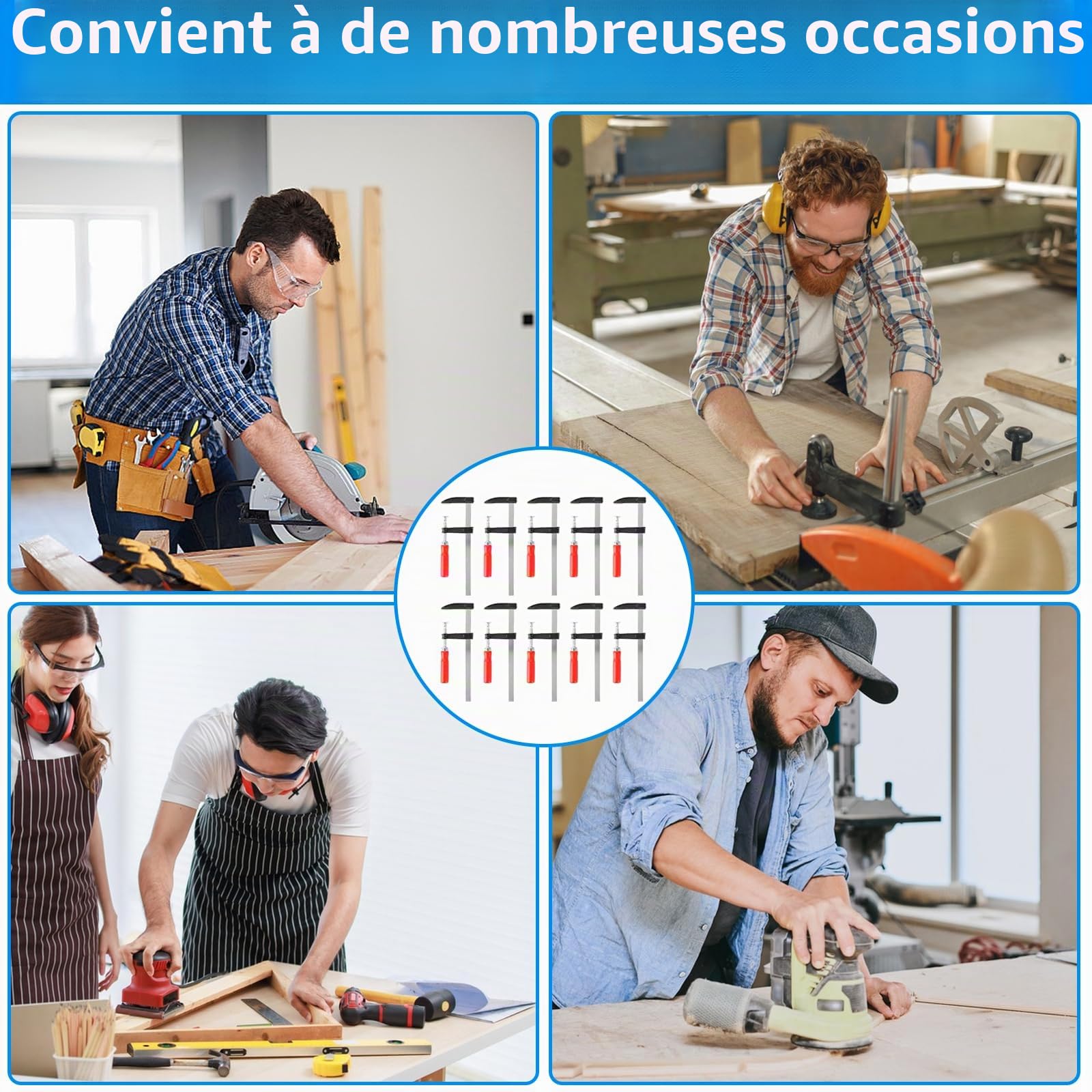 Serre-Joint Menuisier F, 10PCS Set [50x200], 255mm Longueur Totale, 50mm Profondeur de Serrage, 200mm Largeur de Serrage, Serres-Joints en Acier Moulé Trempé avec Poignée Ergonomique