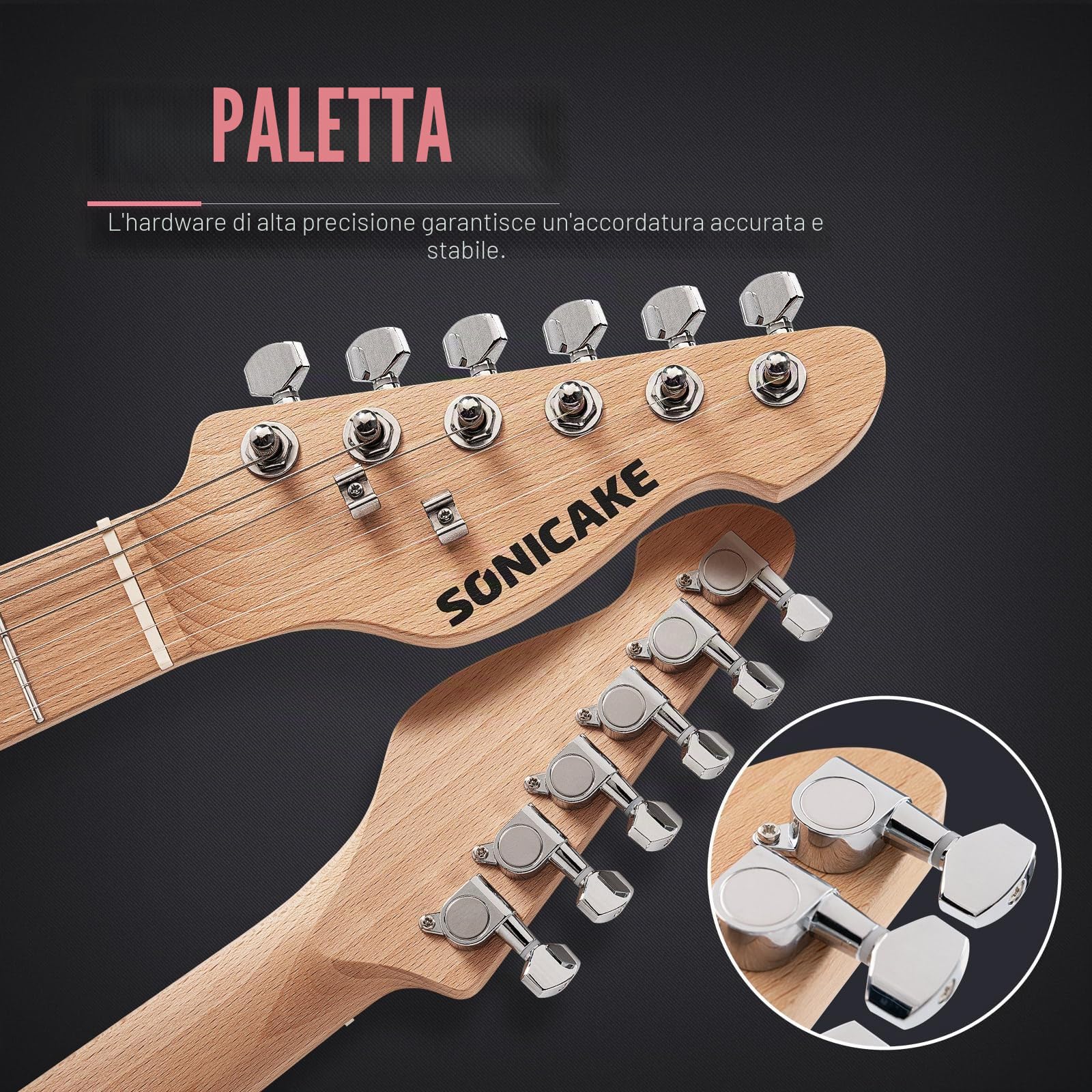 SONICAKE Chitarra Elettrica 30" per Principianti, Corpo in Legno Massello con Pickup Humbucker, Manico e Tastiera in Legno di Un Pezzo QGT-50 (Rosa)