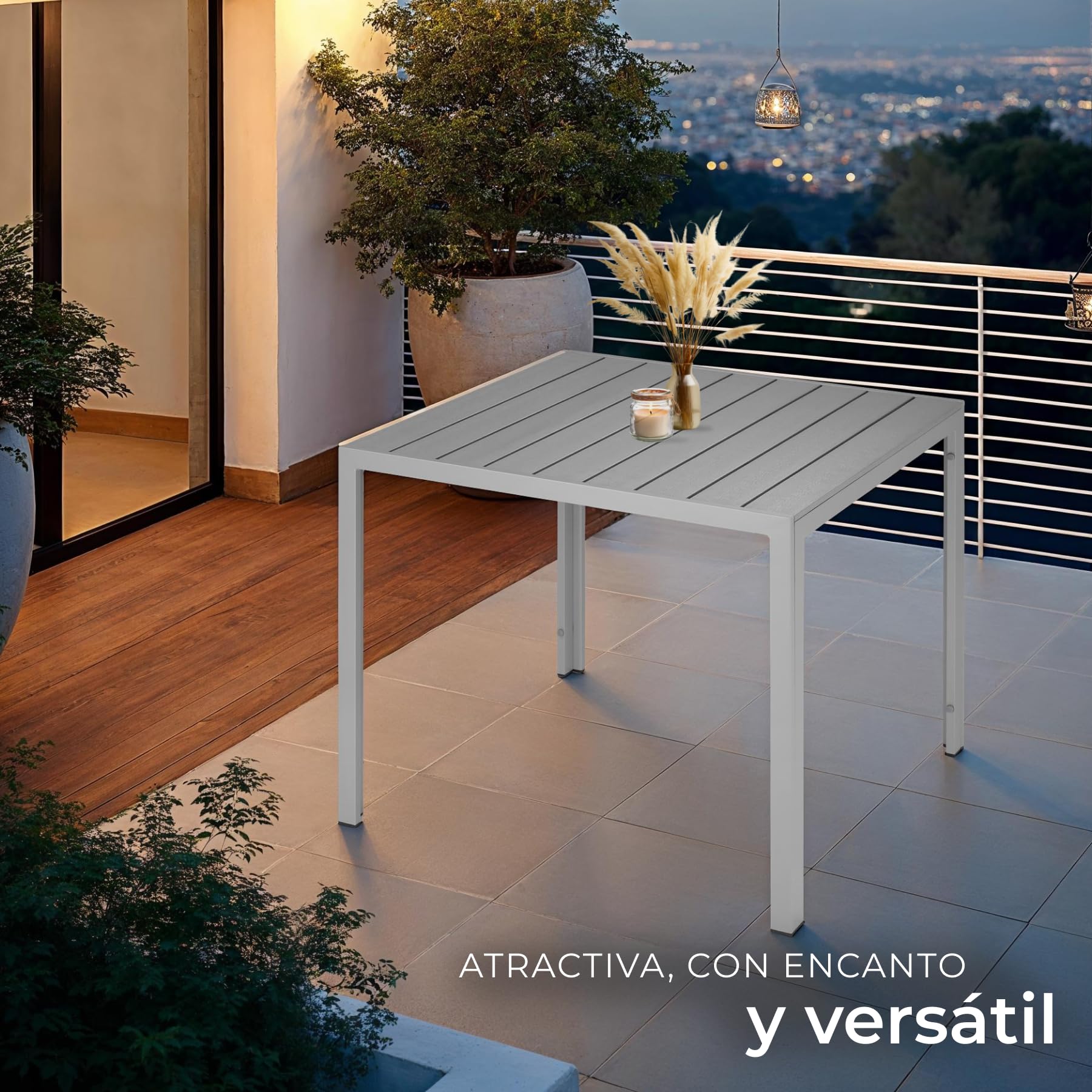 tectake® Mesa Jardín Exterior de Aluminio 90x90x74,5cm, Mesa Terraza, Patas Ajustables y con Topes, Mueble Jardín Resistente a Intemperie, Fácil Montaje - Plata