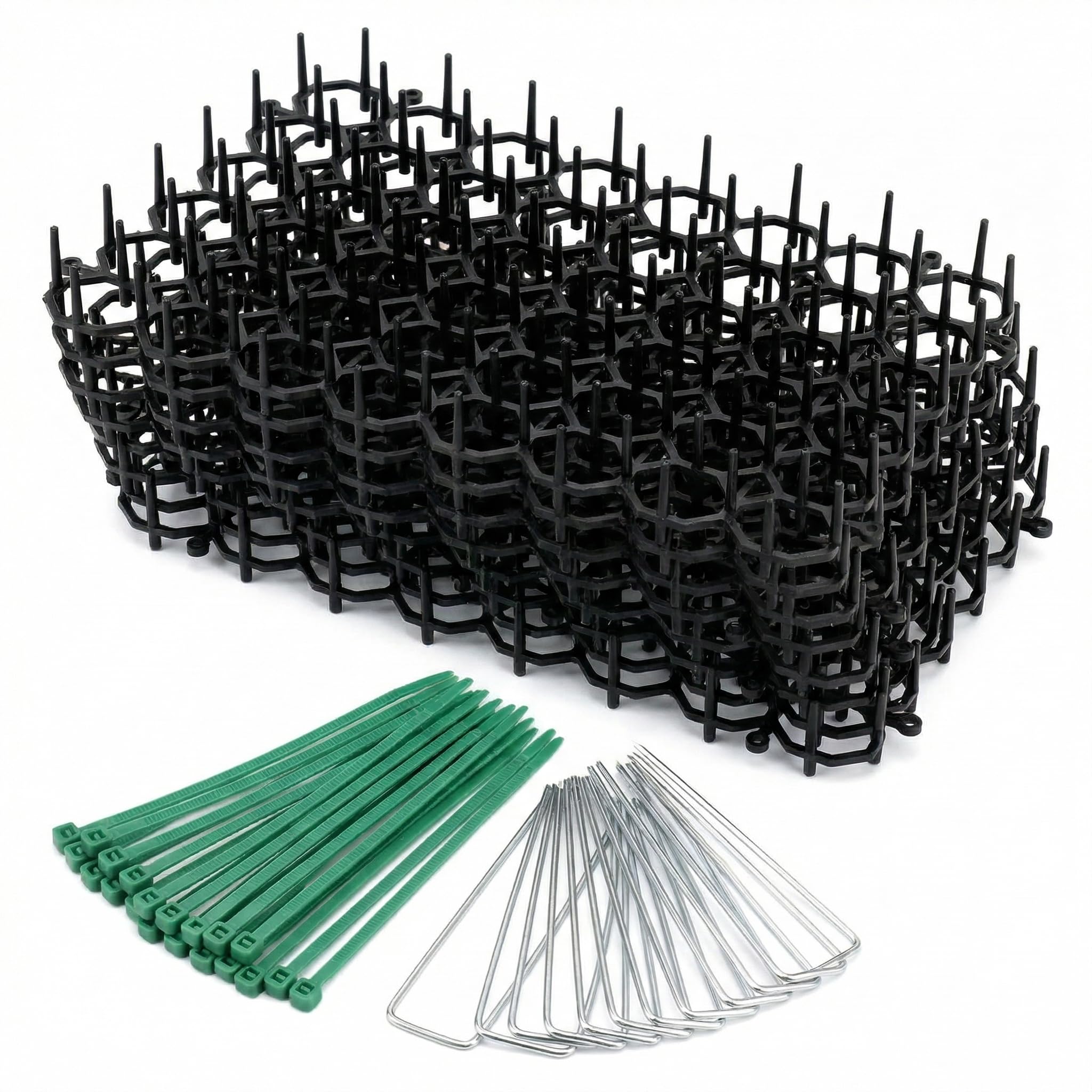 QWORK® Zestaw 12 mat odstraszających koty z kołkami i krawatami - 15 cm x 20 cm - Cierniowa siatka barierowa dla zwierząt do pokojowego odstraszania kotów i innych zwierząt