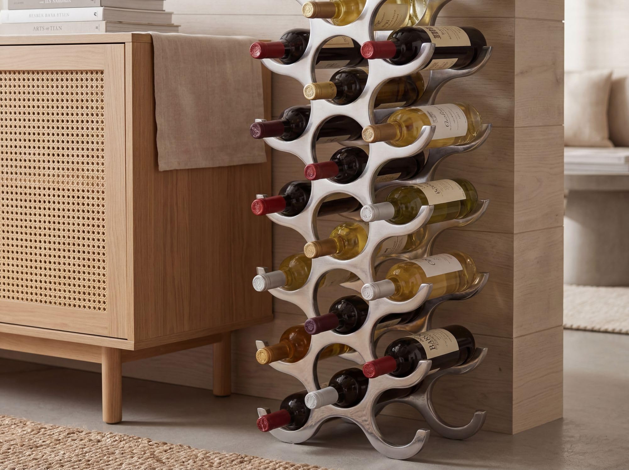 FineBuy Mensole per Vino Metallo 31x98x14 cm Argento | Portabottiglie per il vino per 27 bottiglie | Scaffale Cucina | Design Porta Bottiglie Mensola
