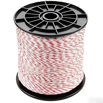 Electric Fence Wire 500m - 6 Strands Polywire Electric Fencing Wire Stainless Steel Conductor Line with Chuck, Electric Fencing Rope for Horses, Cattle, Sheep, Livestock & Crop Protection Red, 500m