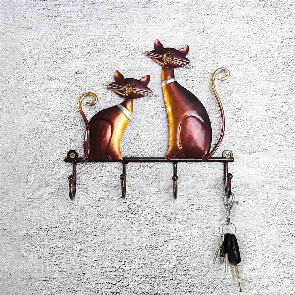 Cat Wall Hook Art Deco Hanger Cat Sculpture Hook Wall Mount with 4 Hooks Home Accessories (Color : A, Size : 20x3x19cm) (Red 20x3x19cm)