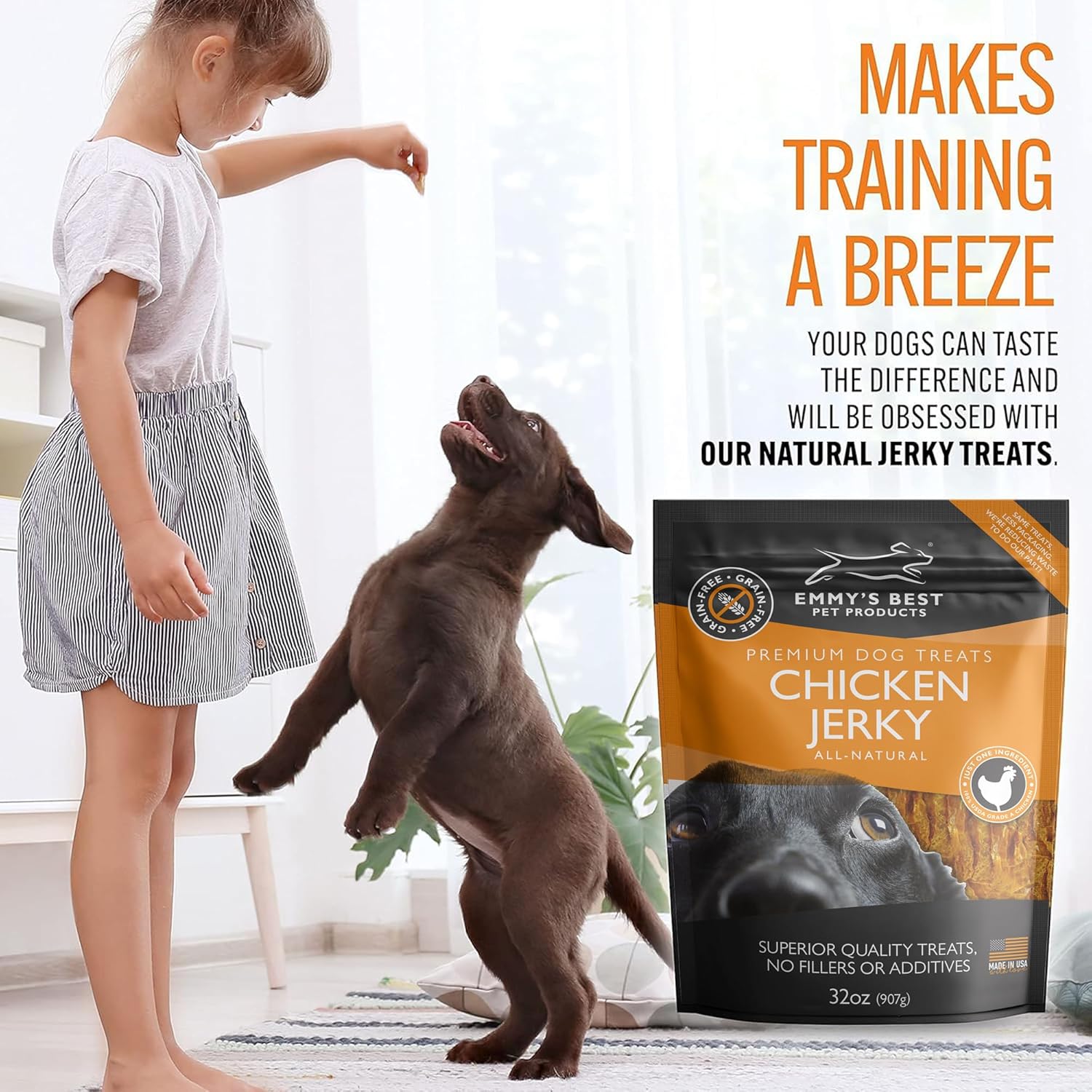 Emmy's Best EBPP Chicken Jerky Dog Treats Made in USA - 100% Natural Jerky Treats Made with Real Chicken for Medium Dogs, Large and Small Dogs - 32oz Bag