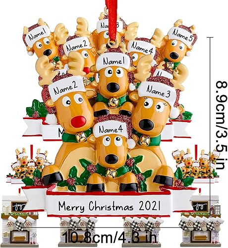 Miniatura 20 de Adornos de Navidad personalizados 2023, familia de calcetines rojos, familia de 2/3/4/5/6/7/8, adorno personalizado con nombres, adorno familiar