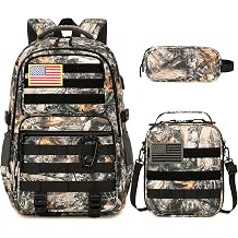 Camo Backpack for Boys, Tactical Boys Backpack with Lunch Box Pencil Case, Kids Backpacks with USB Charging Port, Military Army School Bookbag for Teen Boy Elementary Middle High School Camp