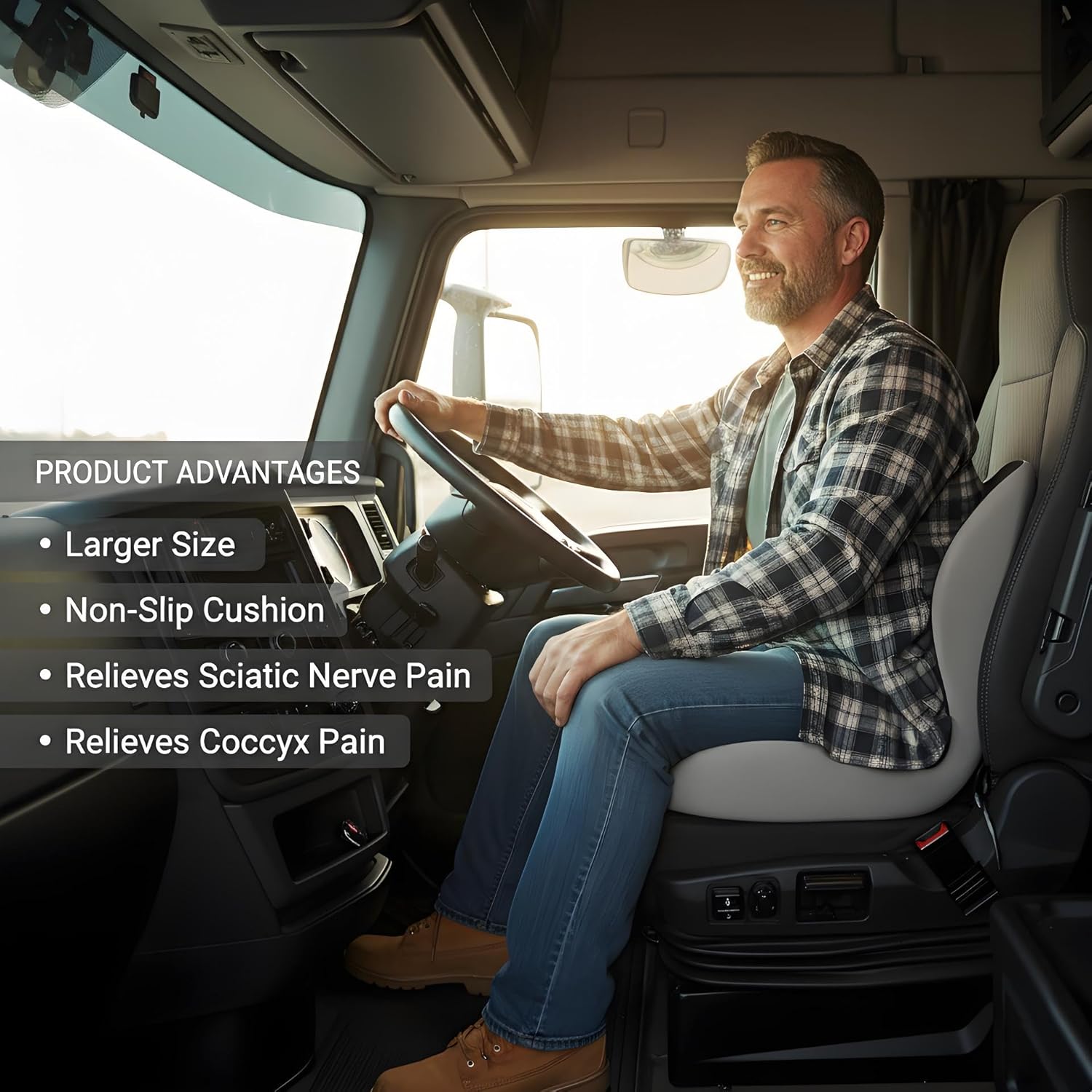 Truck Seat Cushion for Drivers – Memory Foam Car Seat Cushions for Driving, Ergonomic Seat Cushion for Truck Driver & Office Chair, Lab-Design for Back Pain & Sciatica Relief