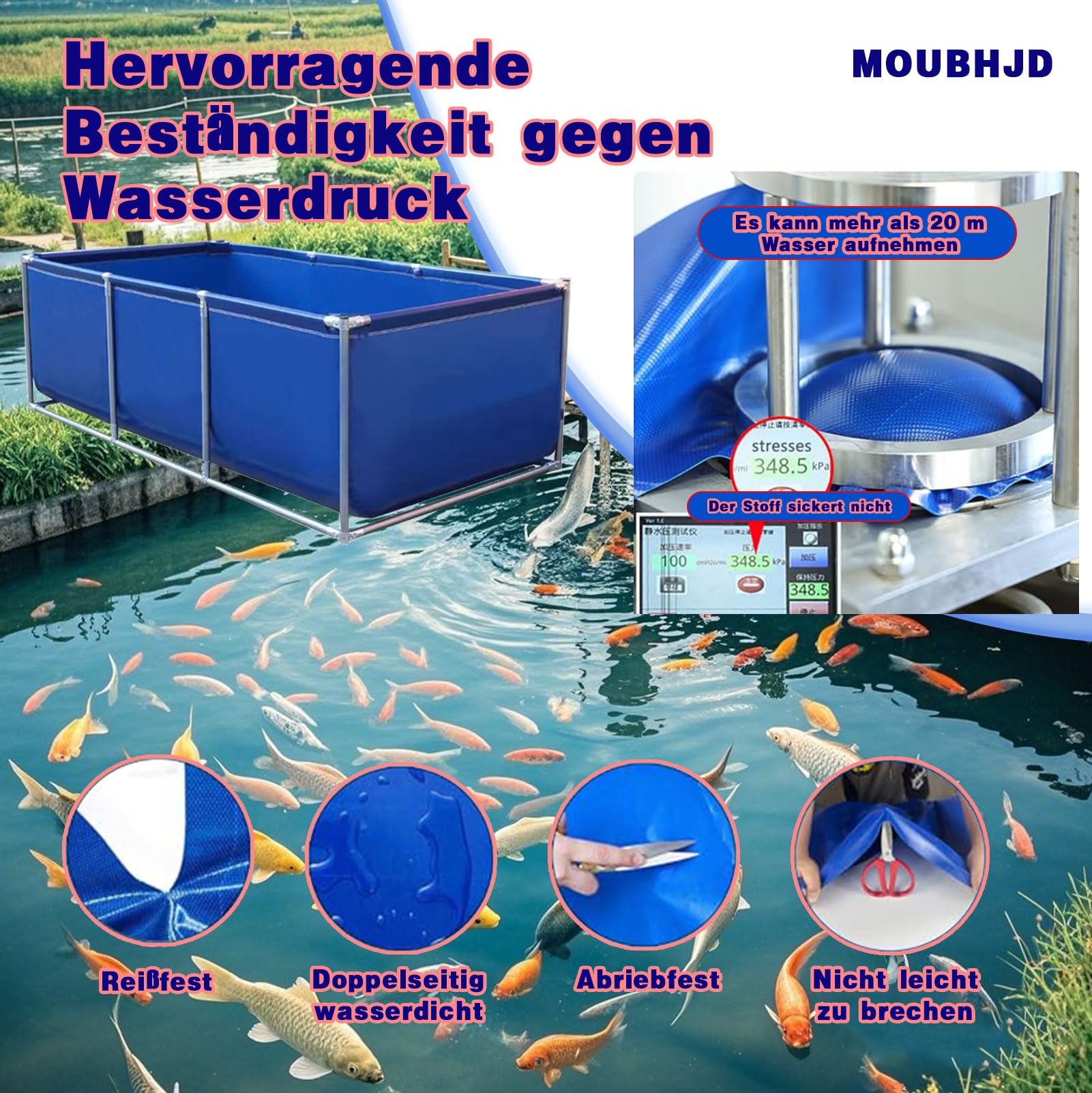 Außenlagertank Segeltuch Fischteich, Aquakultur Wassertankzisterne mit Stahlrahmen, multifunktionaler temporärer Fischteich aus PVC Canvas zum Schwimmen von Koi Fischen und Schildkröten