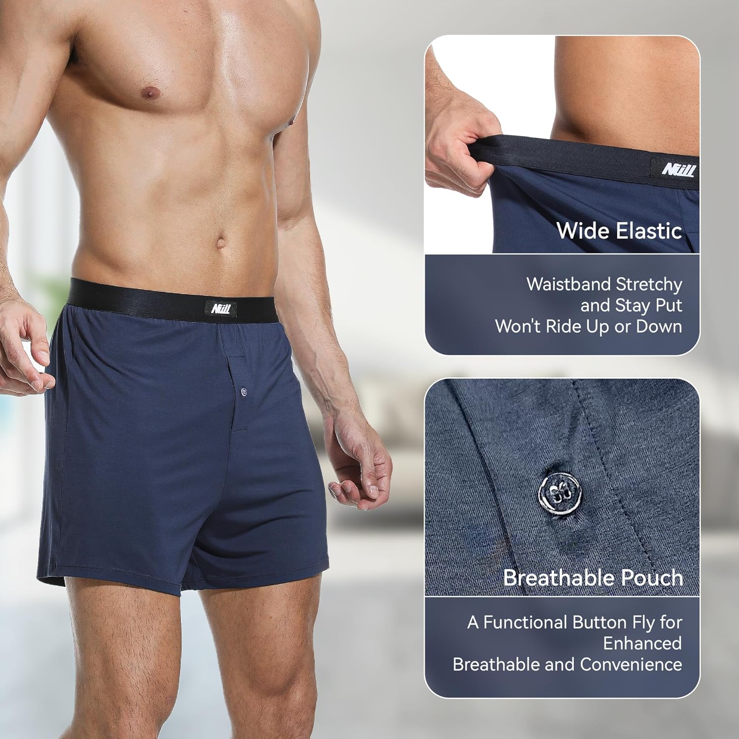 Men's Underwear Boxers with Button Fly, Breathable Boxer Shorts for Men 3 Pack, Ultra-Soft Micro Modal - Image 4