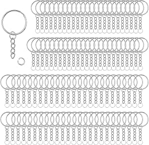 50 Stück NANSSY Schlüsselanhänger Mit Kette – 25 Mm Ring, Silberfarben, Inkl. Offene Biegeringe Für DIY