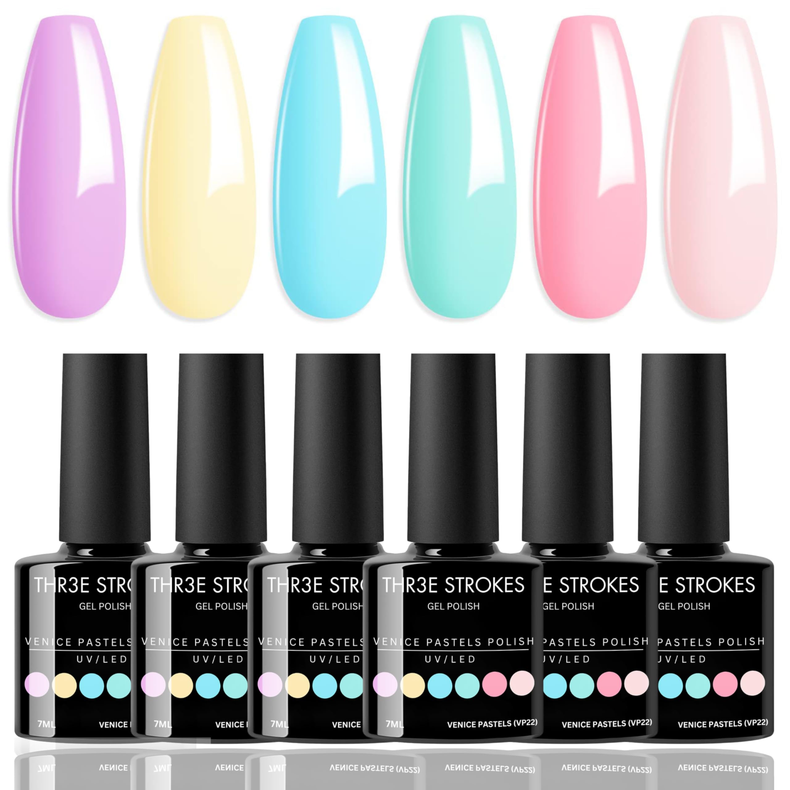 THR3E STROKES Gel Nail Polish Set Gel Polish Orange Hot Pink Blue Yellow Green Purple Vibrant Spring Summer Gel Polish 7ML (UV/LED LIGHT REQUIRED) (VENICE PASTELS (VP22), 7.5ML)-image-43