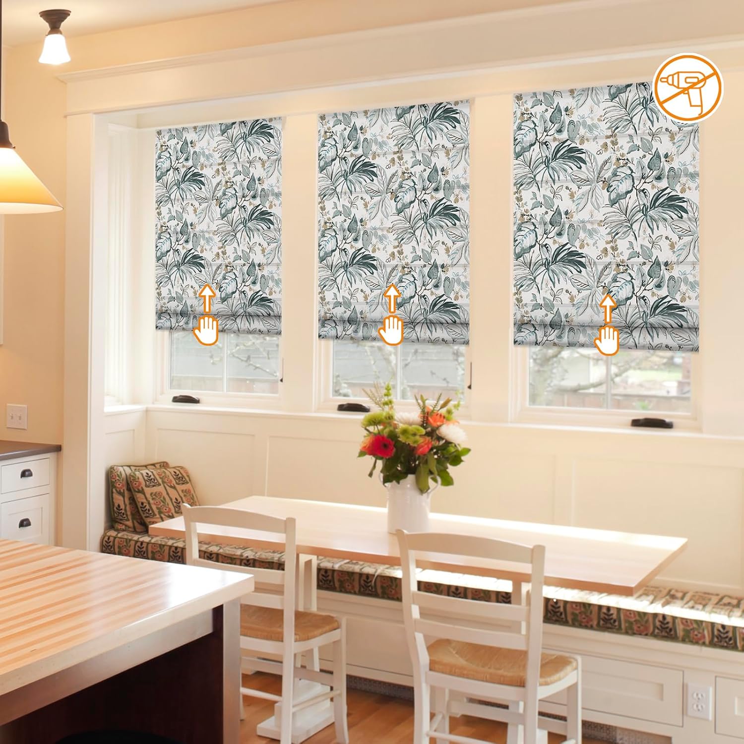 No Tools No Drill Cordless Roman Shades for Windows, Light Filter or Lined Blackout Window Blinds, Room Darkening Fabric Blinds for Indoor Windows, Little Flower Brown