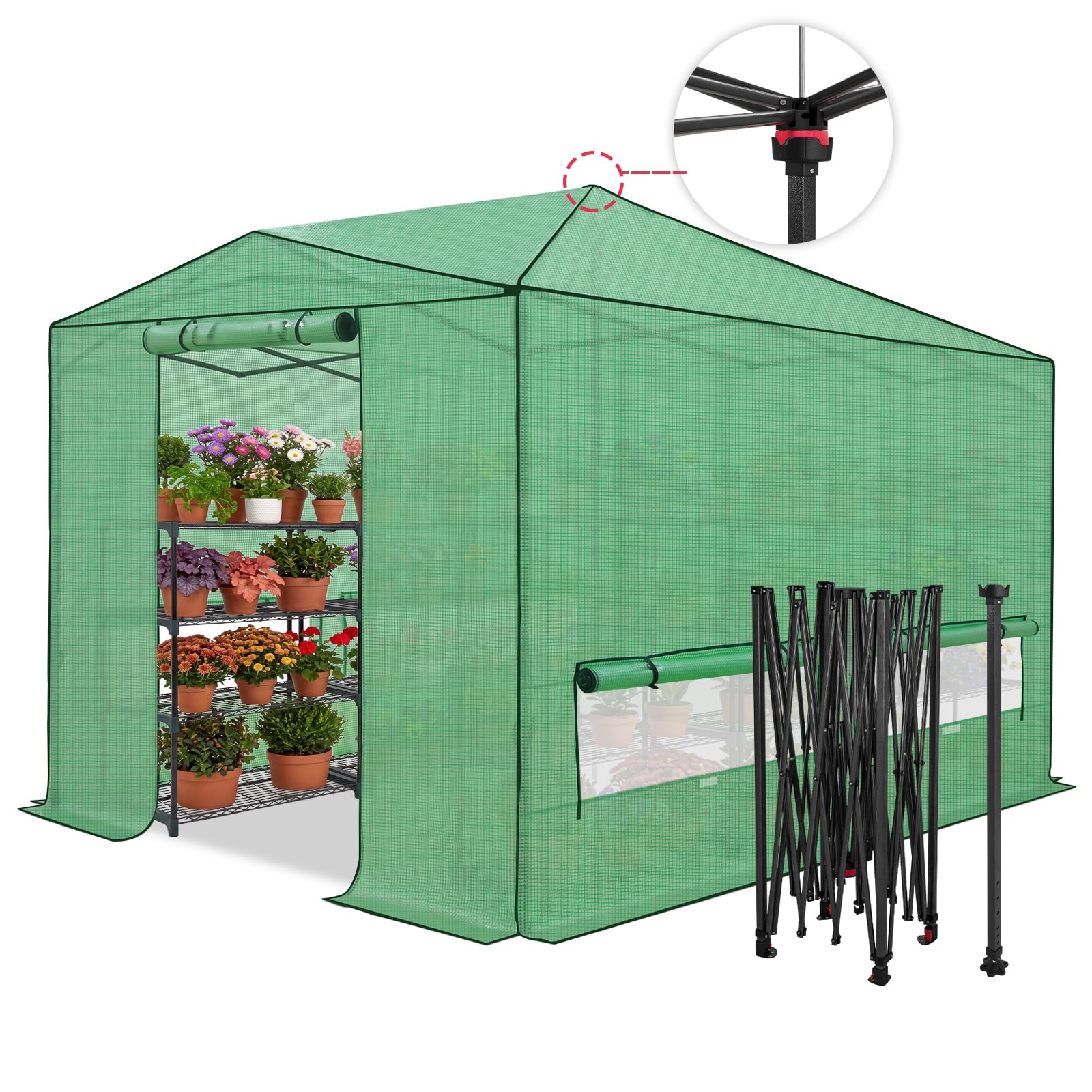EAGLE PEAK 12x8 Easy Setup Pop Up Greenhouse, Support Pole, Clear/Green